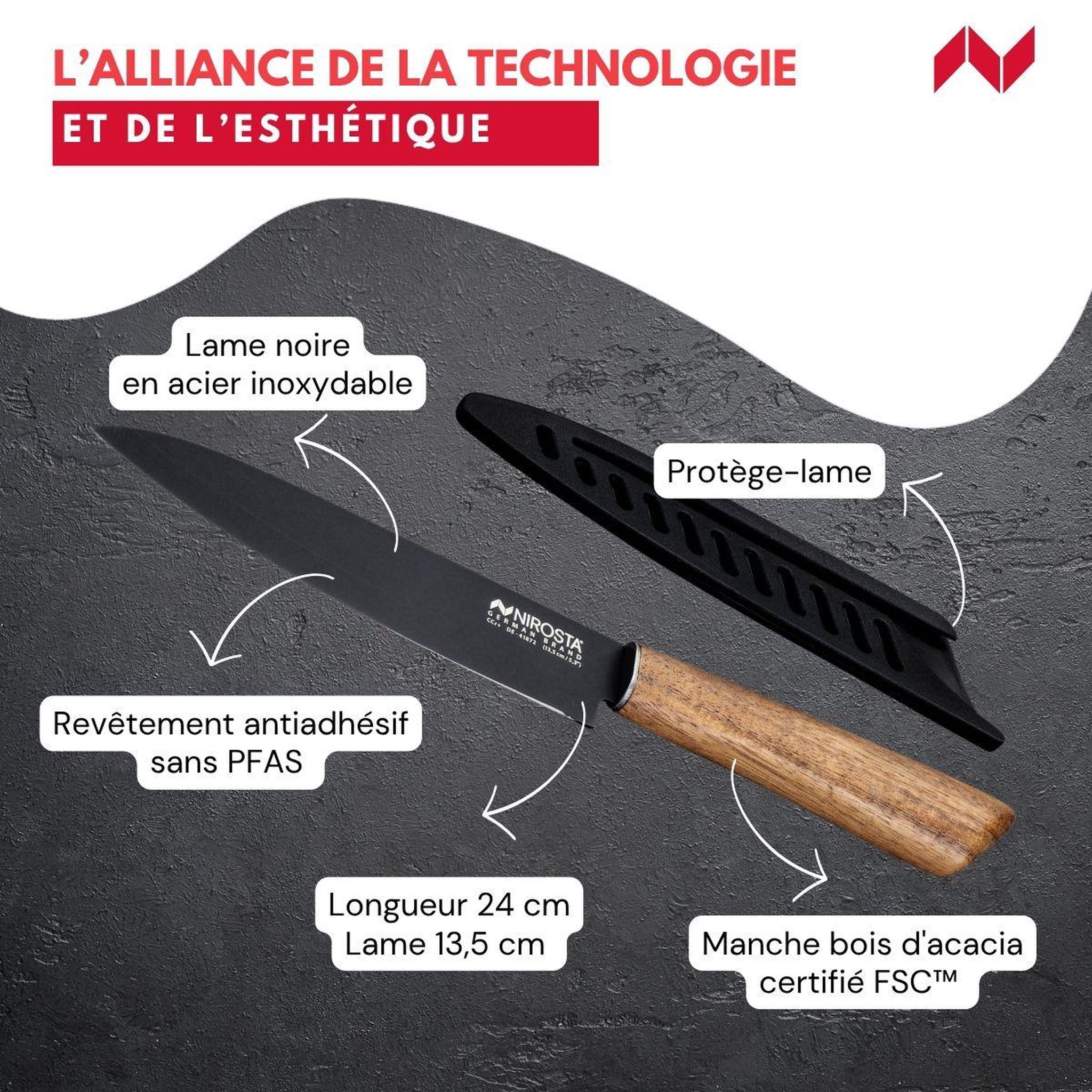 Voir la diapositive 3 : NIROSTA Couteau d'office universel 24 cm Nirosta Flow