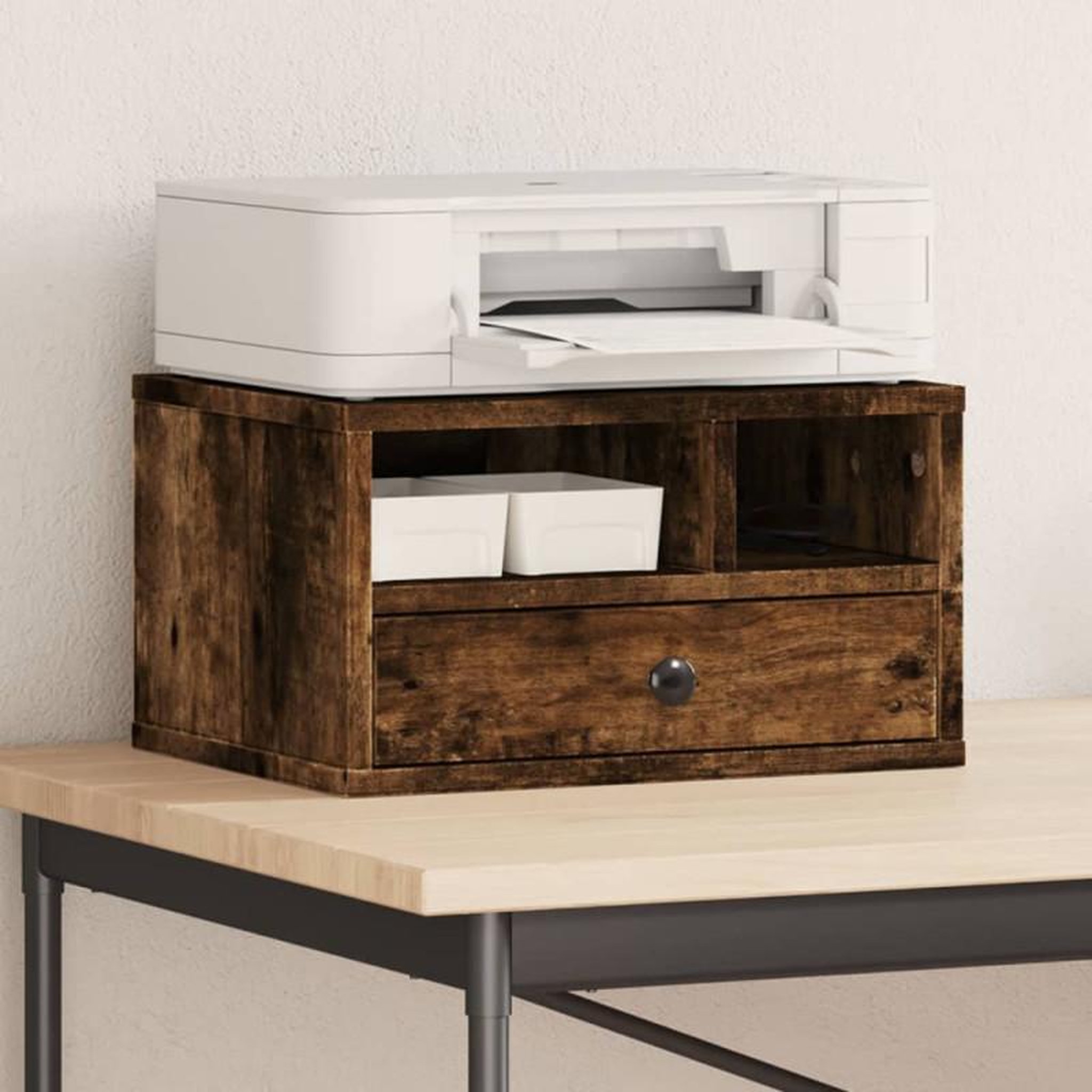 Voir la diapositive 1 : VIDAXL Support d imprimante chêne fumé 40x32x22,5 cm bois d ingénierie