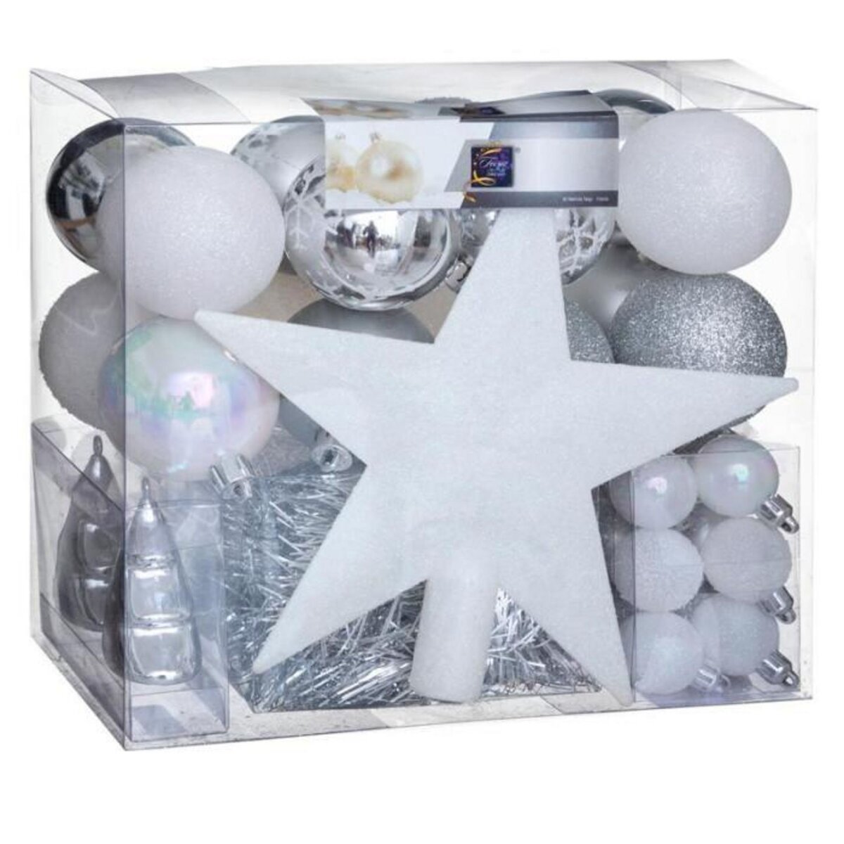 FEERIC LIGHT & CHRISTMAS Kit 44 Pièces Déco de Noël  Polaire  24cm Blanc & Argent
