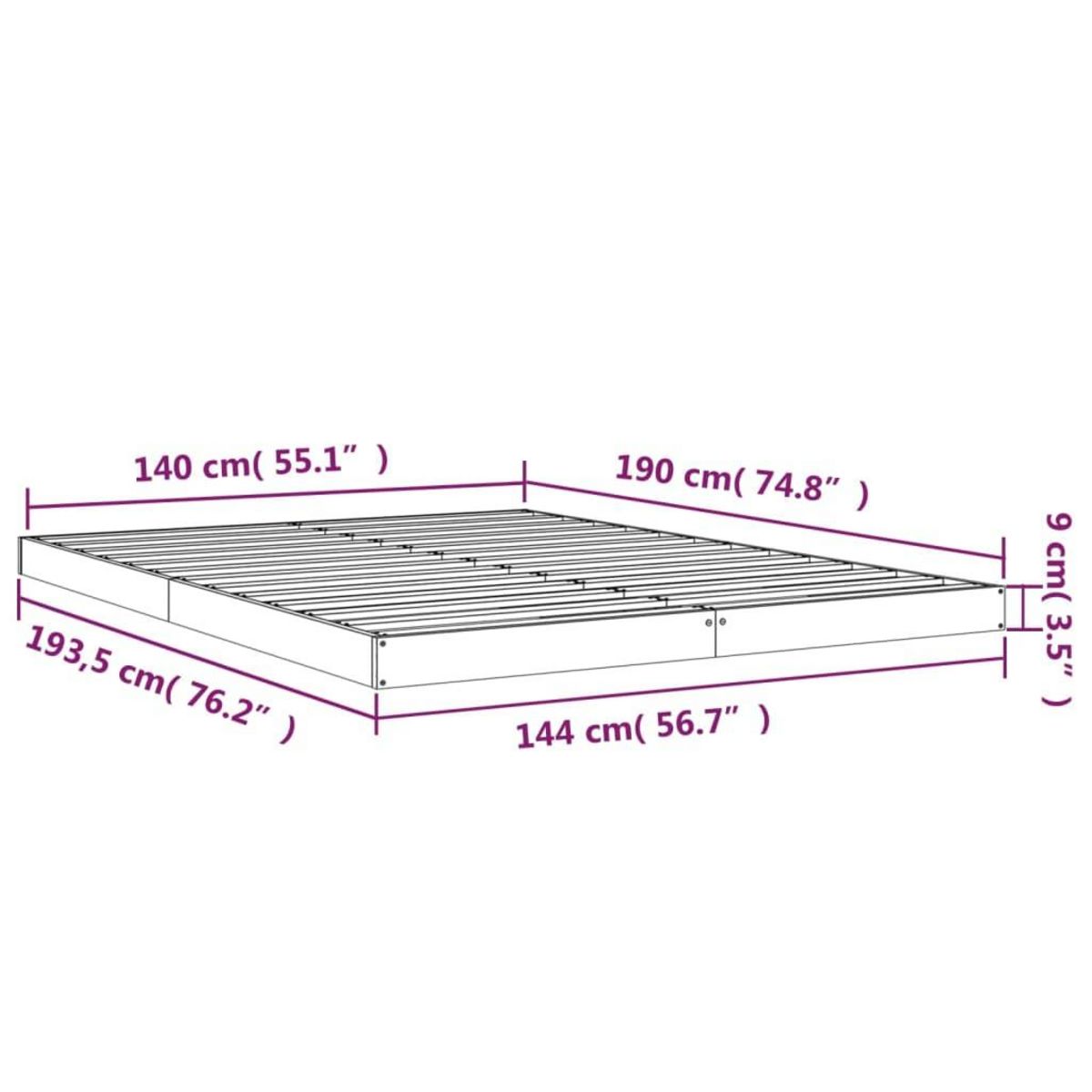 VIDAXL Cadre de lit sans matelas noir 140x190 cm bois de pin massif
