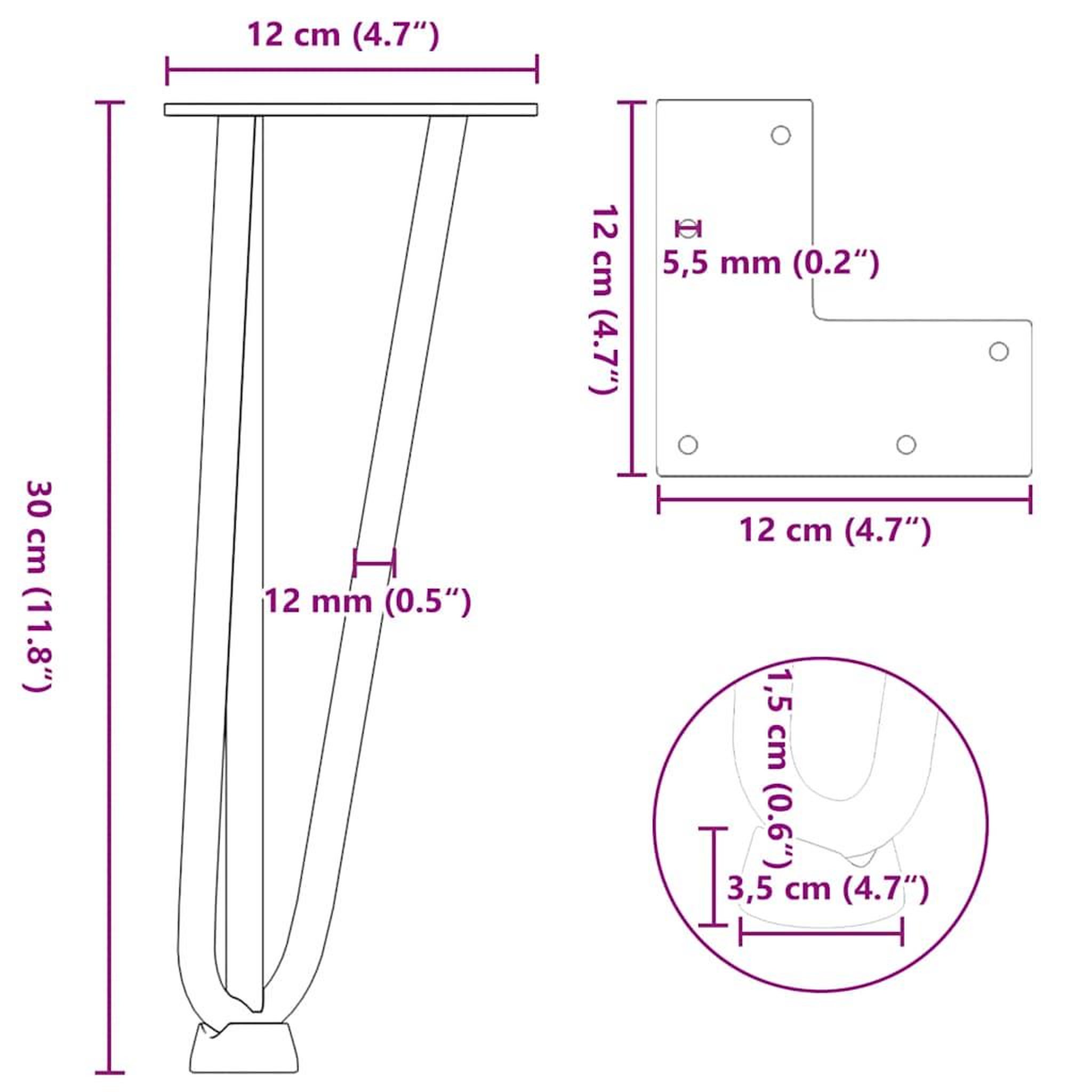 Voir la diapositive 6 : VIDAXL Pieds de table en forme d'epingle a cheveux 30 cm acier massif