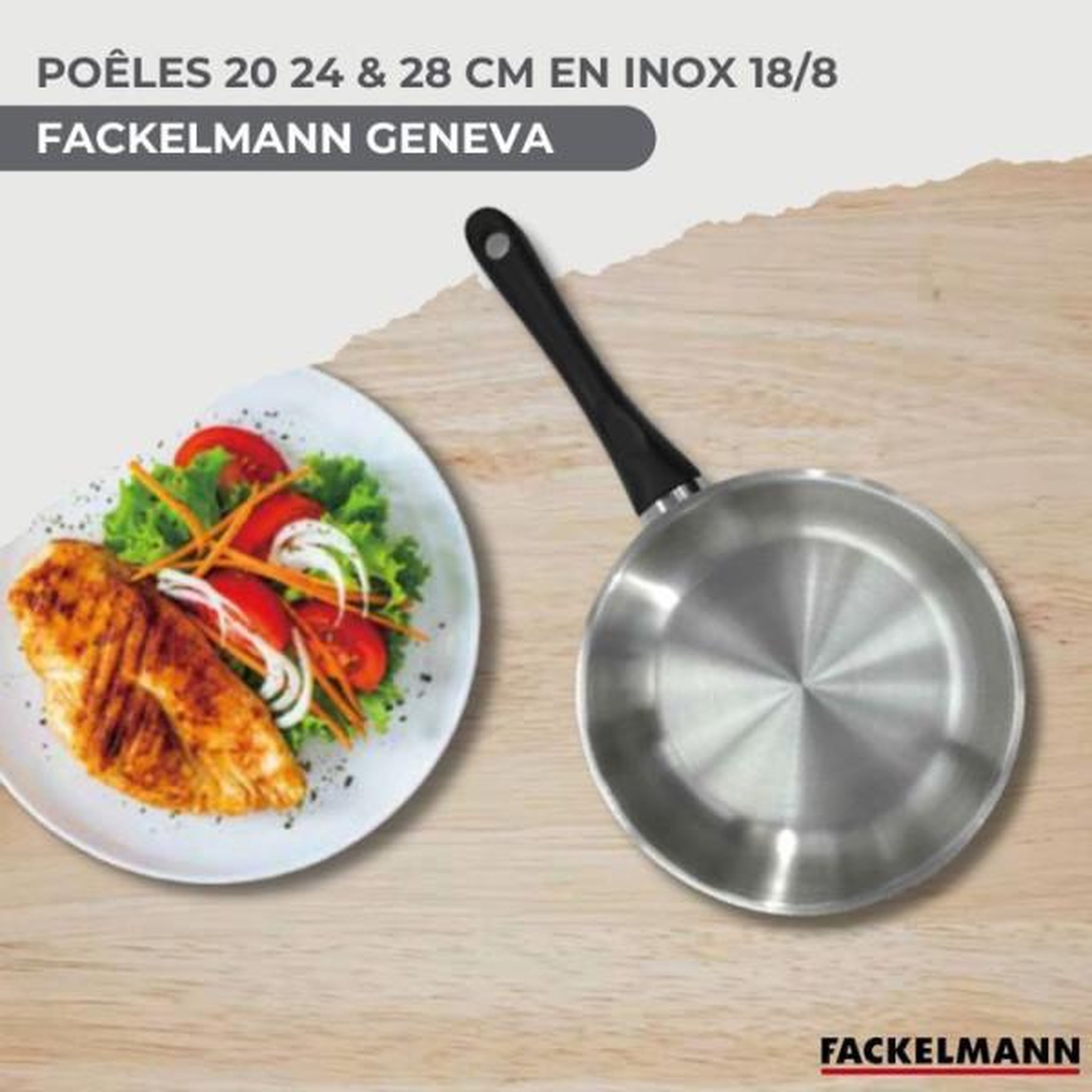 Voir la diapositive 2 : Fackelmann Batterie de cuisine - Tous feux dont induction - FACKELMANN - Geneva - Inox - 3 poeles, 3 casseroles et 6 ustensiles