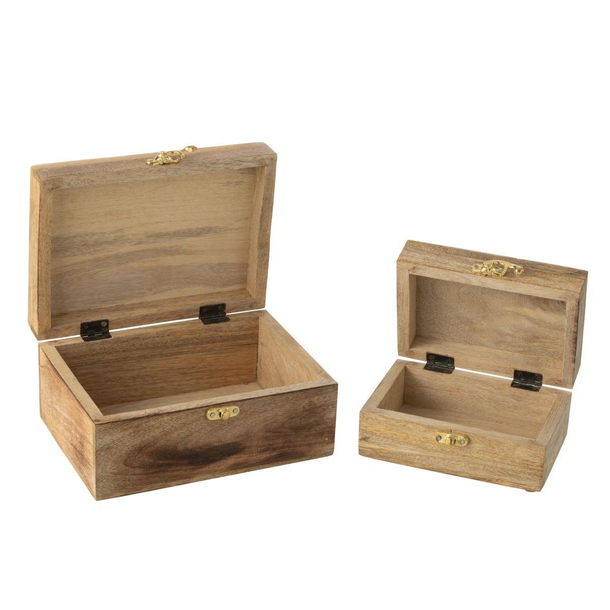 Voir la diapositive 2 : J-LINE Lot de 2 boîtes déco en bois  cœur  20cm rose & naturel