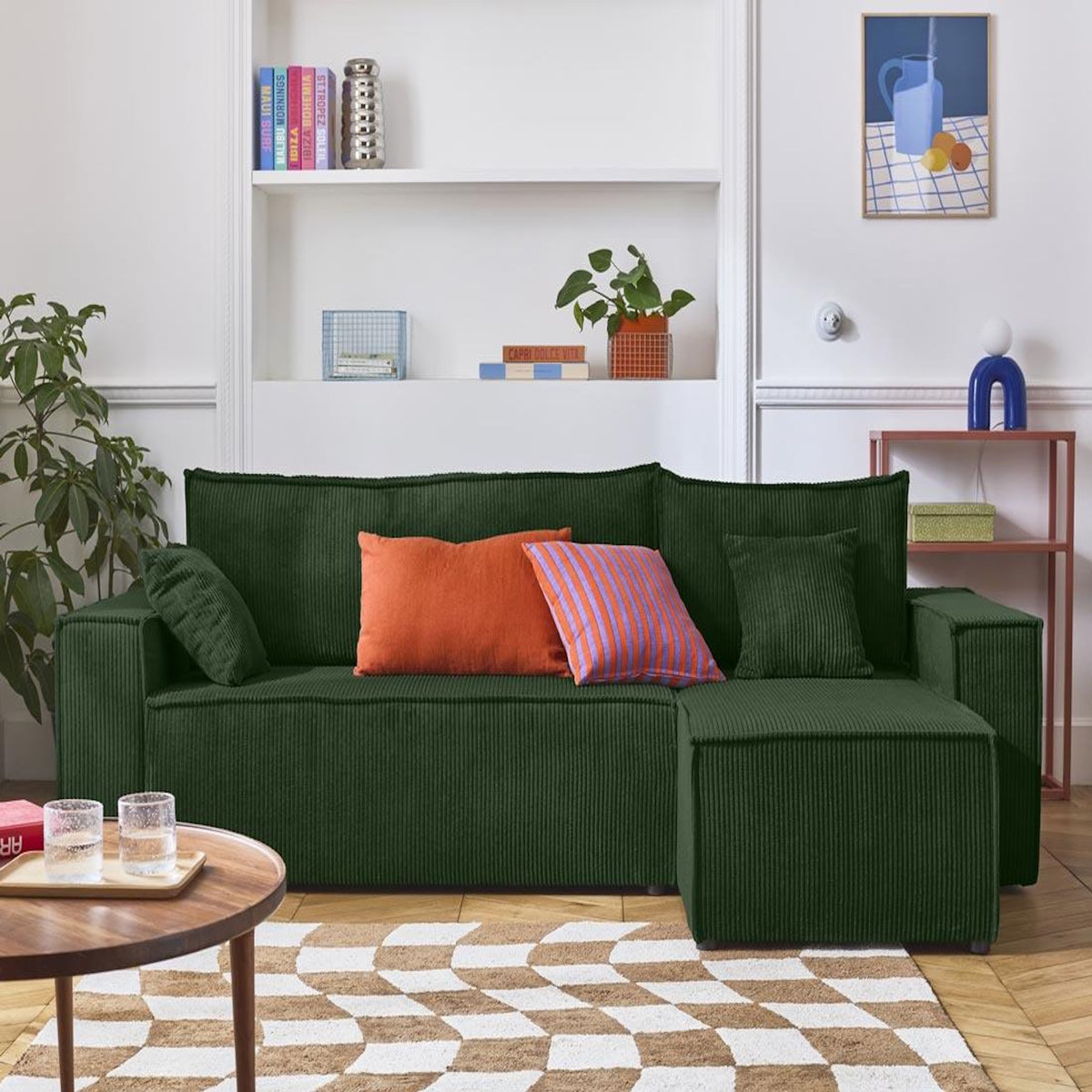 BEST MOBILIER Cezanne - canapé d'angle réversible - 4 places - convertible avec coffre - en velours côtelé