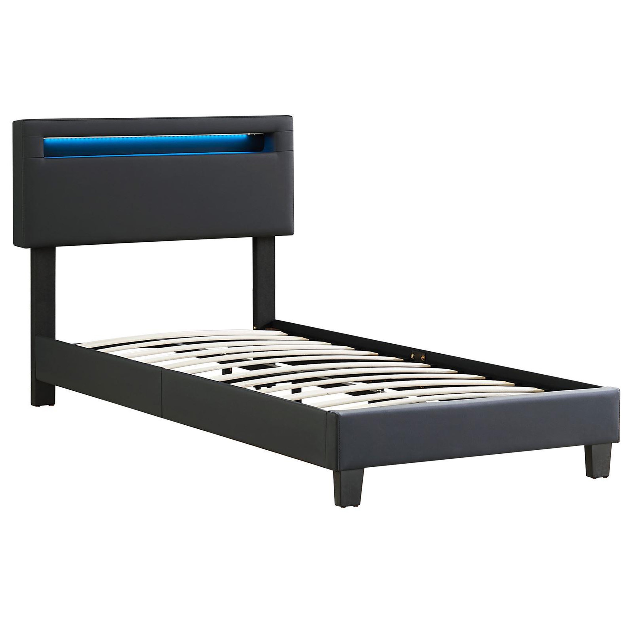 Voir la diapositive 4 : IDIMEX Lit LED simple EVAN 90x190 cm, avec sommier, revêtement en synthétique
