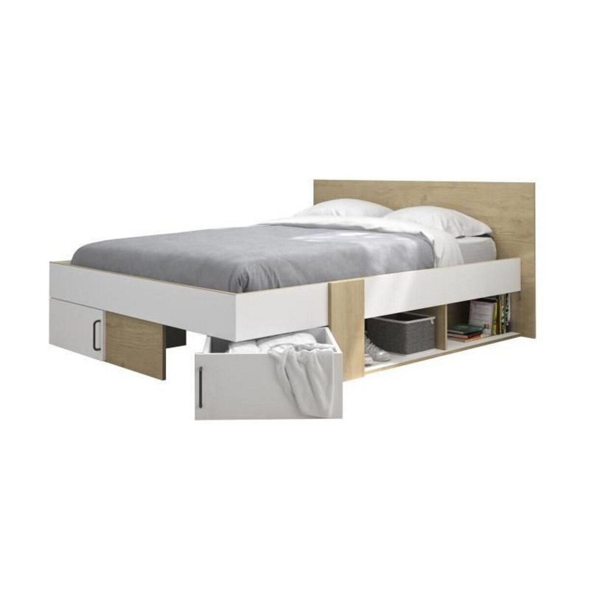 DIAGONE DIAGONE Lit adulte avec tiroirs de rangement - Chene et blanc - 140 x 190 - SWIVEL