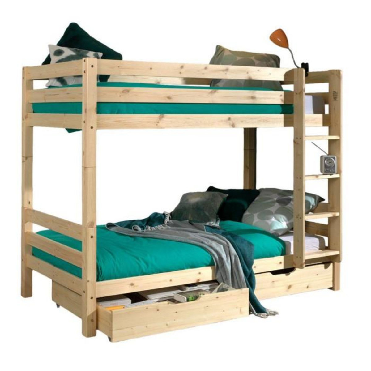 Paris Prix Pack - Lit Superposé Enfant & 2 Tiroirs  Pino  90x200cm Naturel