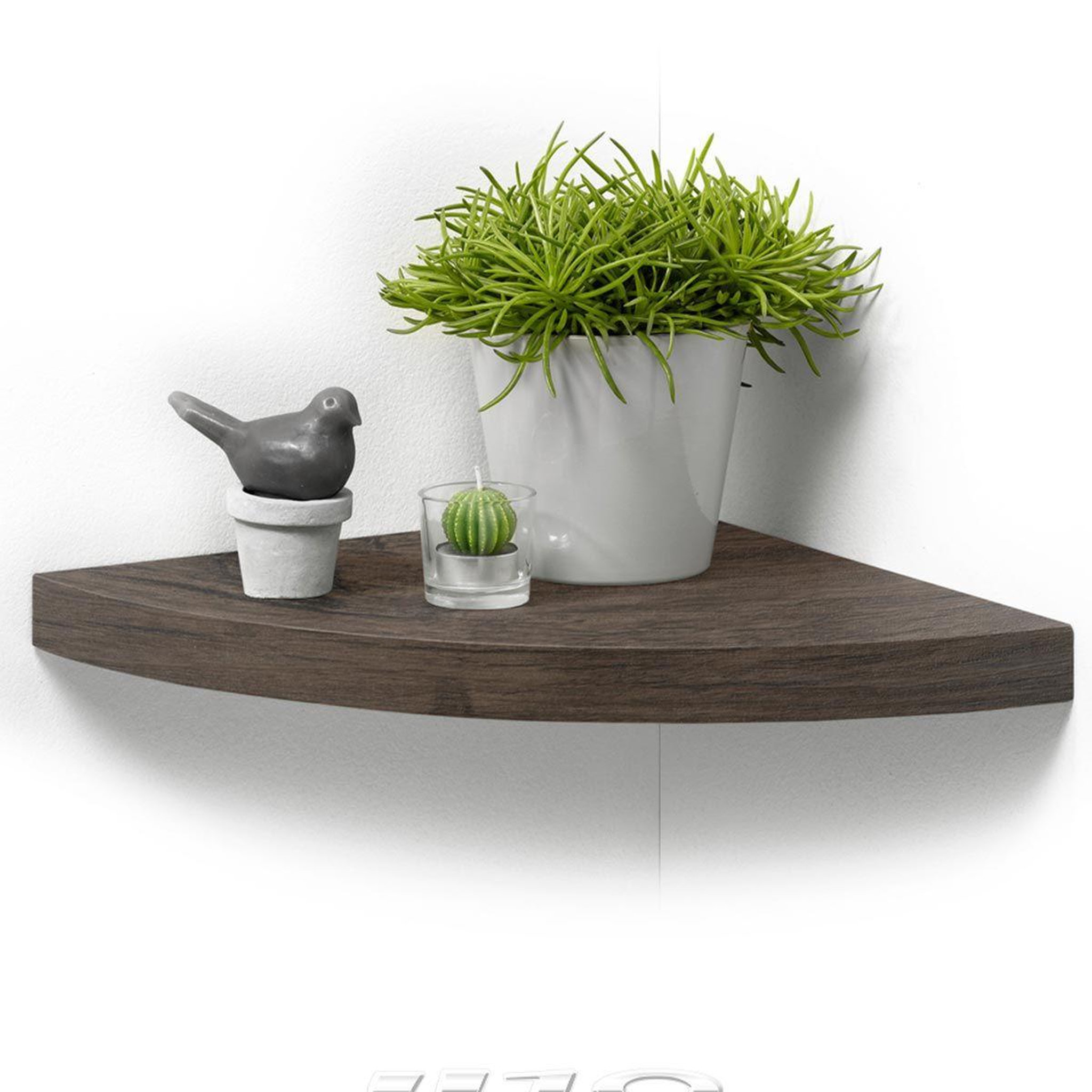 Voir la diapositive 1 : HOMEA Étagère d'angle murale  flottante  25cm noyer
