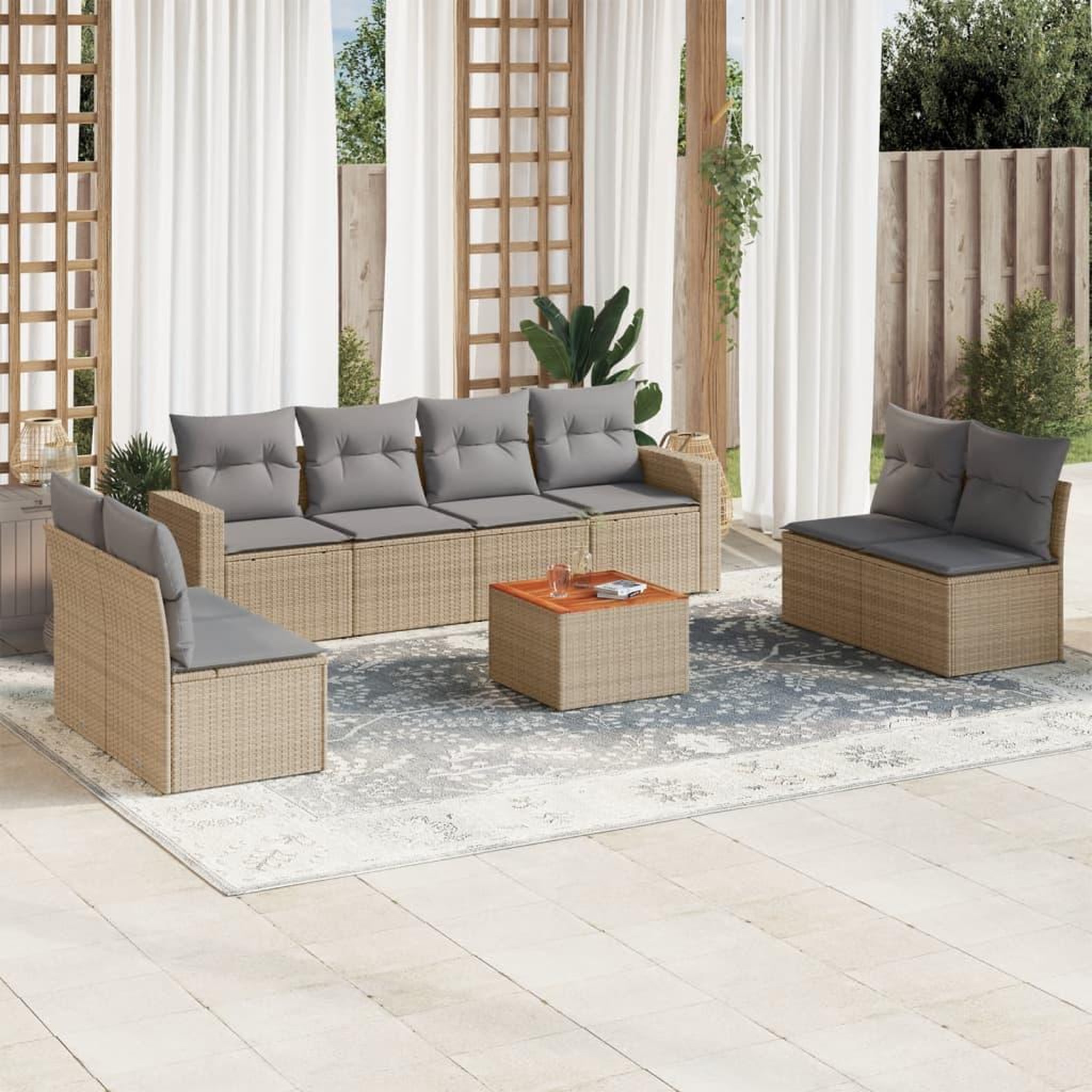 VIDAXL Salon de jardin avec coussins 9pcs melange beige resine tressee