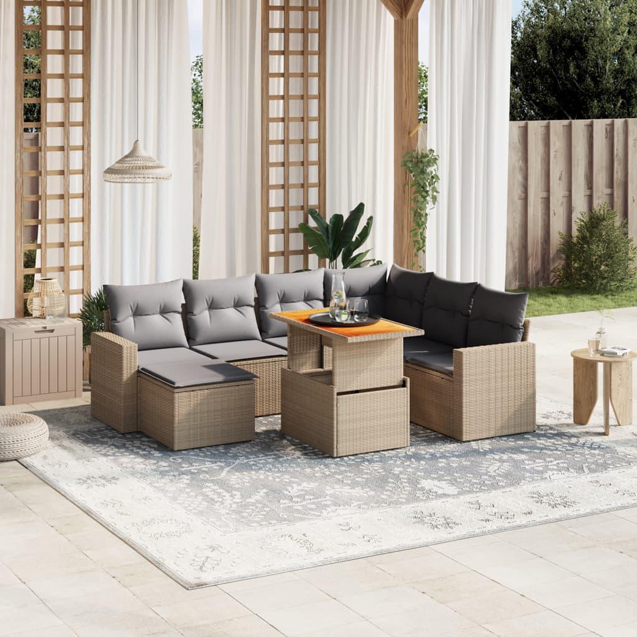 VIDAXL Salon de jardin avec coussins 8 pcs beige resine tressee