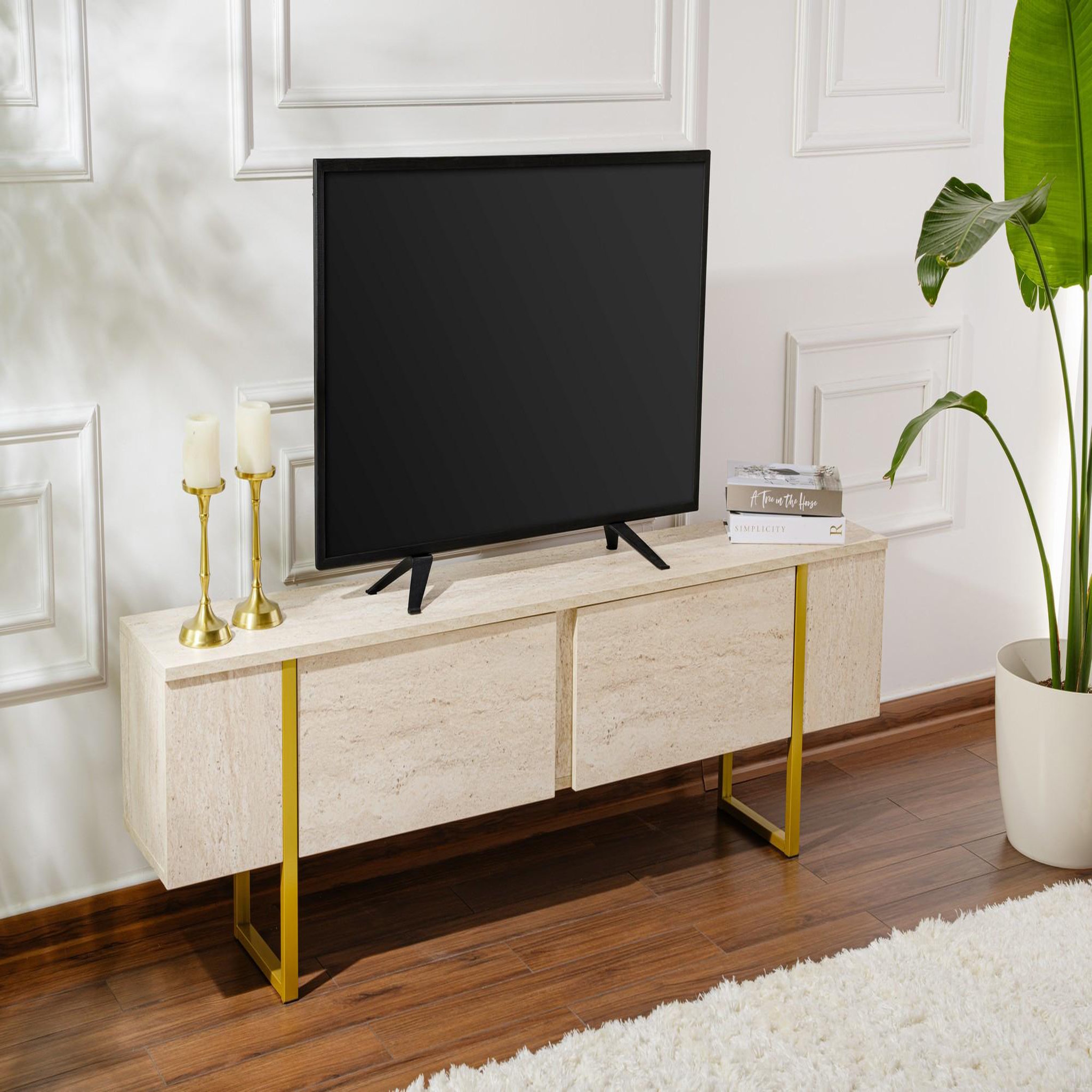 Voir la diapositive 2 : Habitat et Jardin Meuble tv en bois  serenity  180 x 30 x 50 cm - travertin