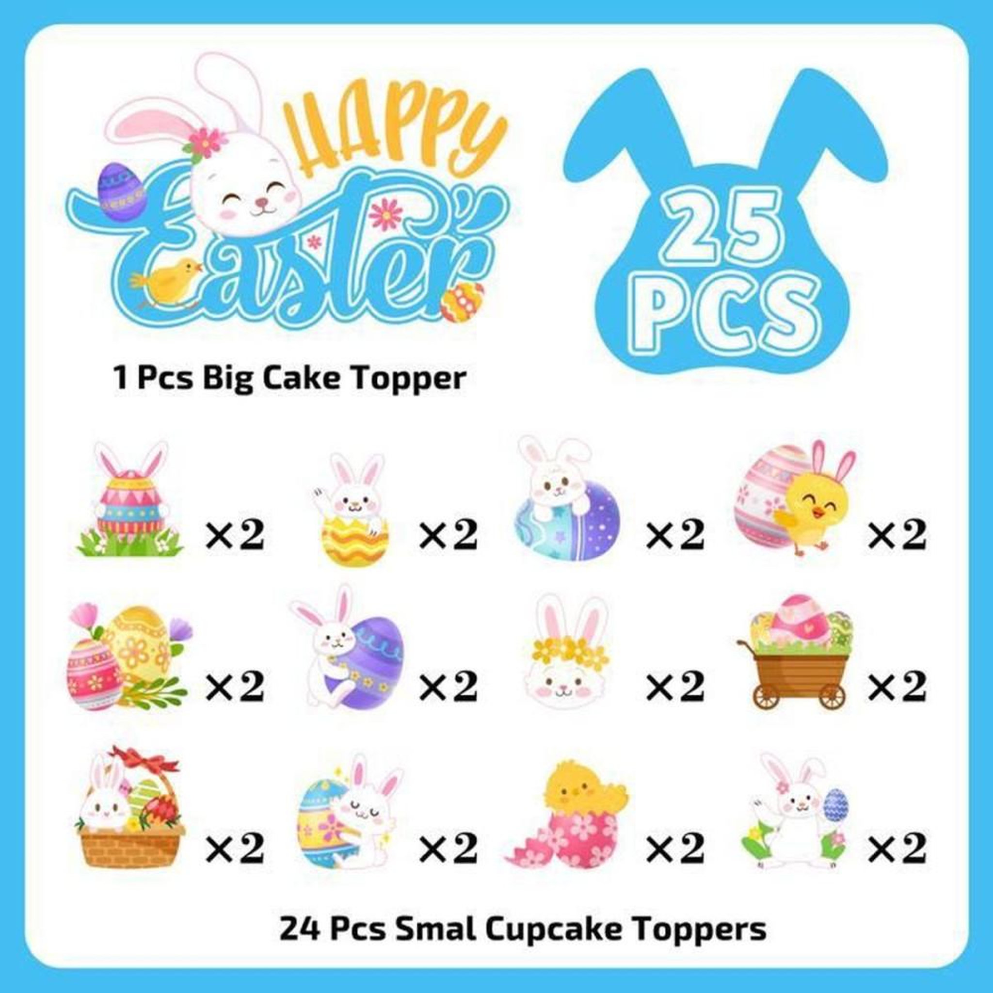 Voir la diapositive 2 : Décorations pour gâteau et cupcakes Joyeuses Pâques multicolores 25 pièces