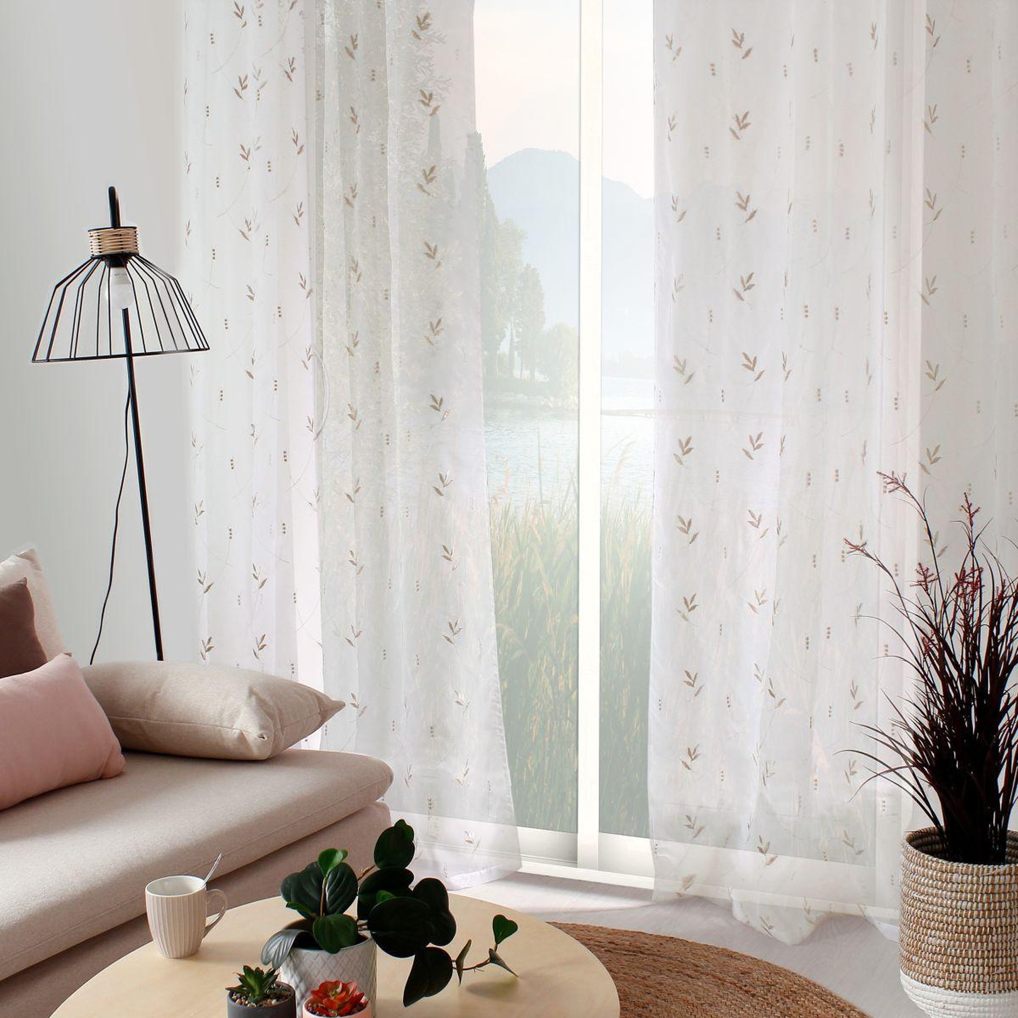 ENJOY HOME Rideau voilage brodé  feuillage  140x240cm vison