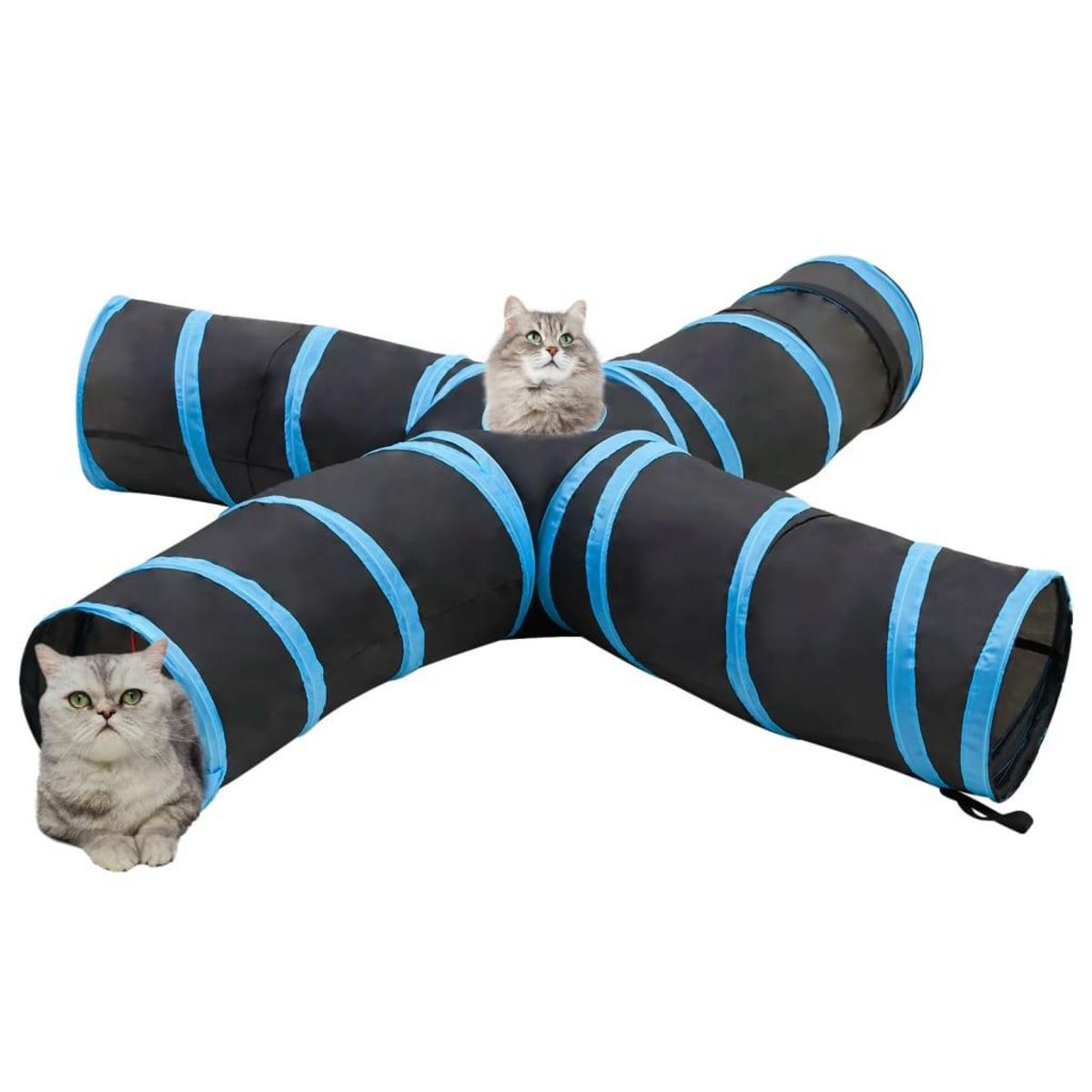 VIDAXL Tunnel pour chats a 4 voies Noir et bleu 25 cm Polyester
