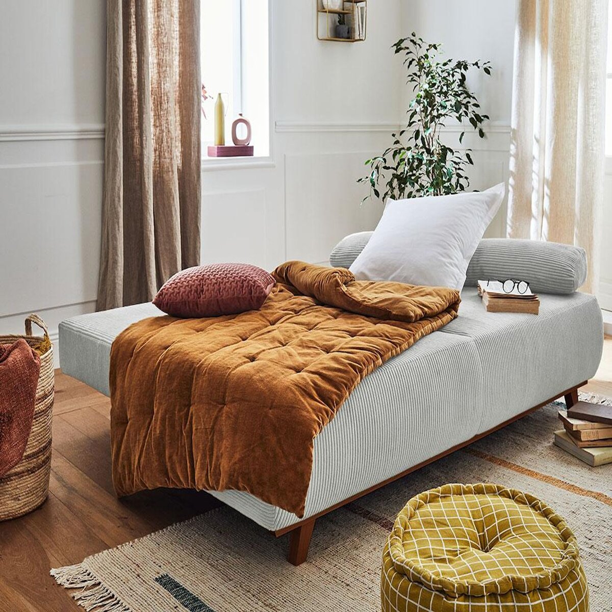 BEST MOBILIER Cristal - canapé 3 places - convertible avec coffre - en velours côtelé