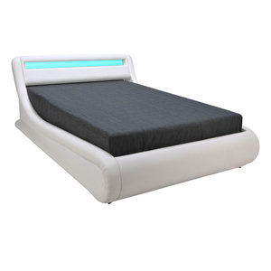 Lit Coffre 140x190 Avec Éclairage LED Et Tête De Lit Nuage - Rangement Hydraulique, Sommier Lattes, Cadre Métal - Gris