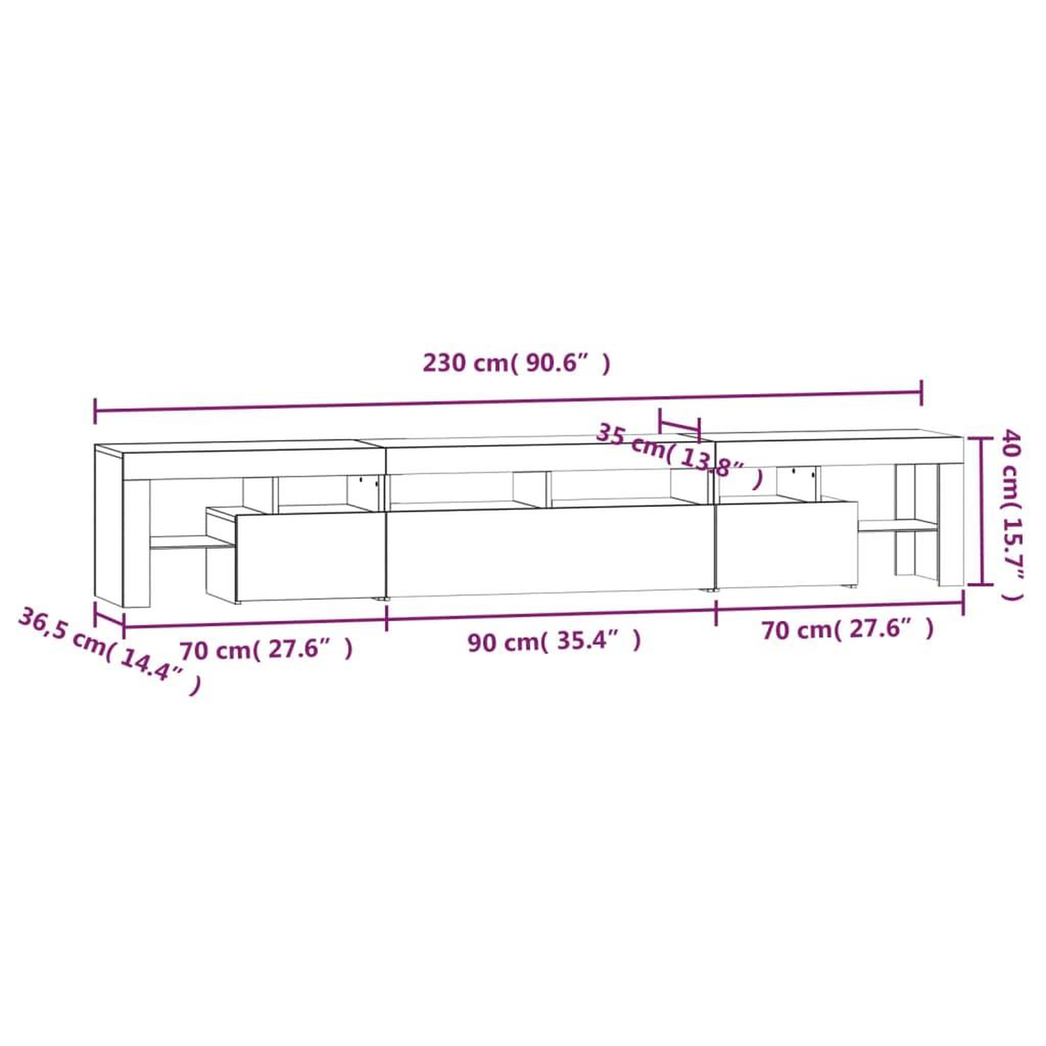 Voir la diapositive 6 : VIDAXL Meuble TV avec lumieres LED Chene fume 230x36,5x40 cm