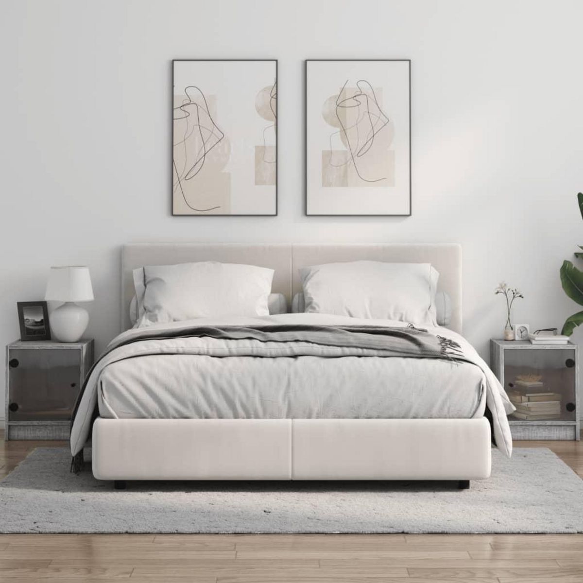 VIDAXL Tables de chevet et portes vitrees 2pcs sonoma gris 35x37x42cm