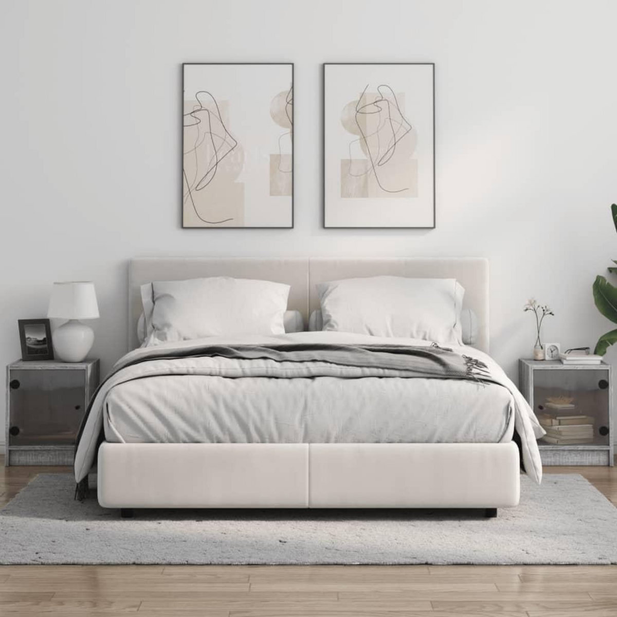 VIDAXL Tables de chevet et portes vitrees 2pcs sonoma gris 35x37x42cm