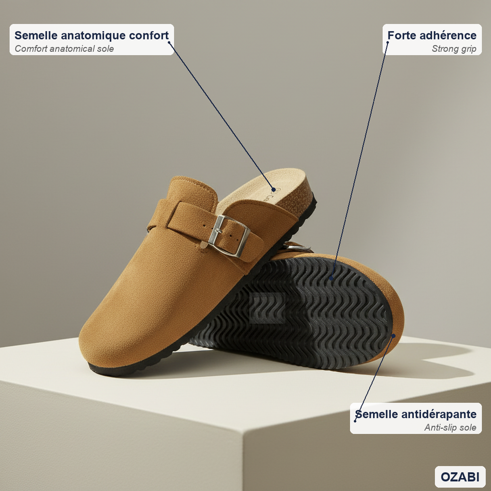 Voir la diapositive 4 : OZABI Ozabi sabots femme confort boucle ajustable semelle liège