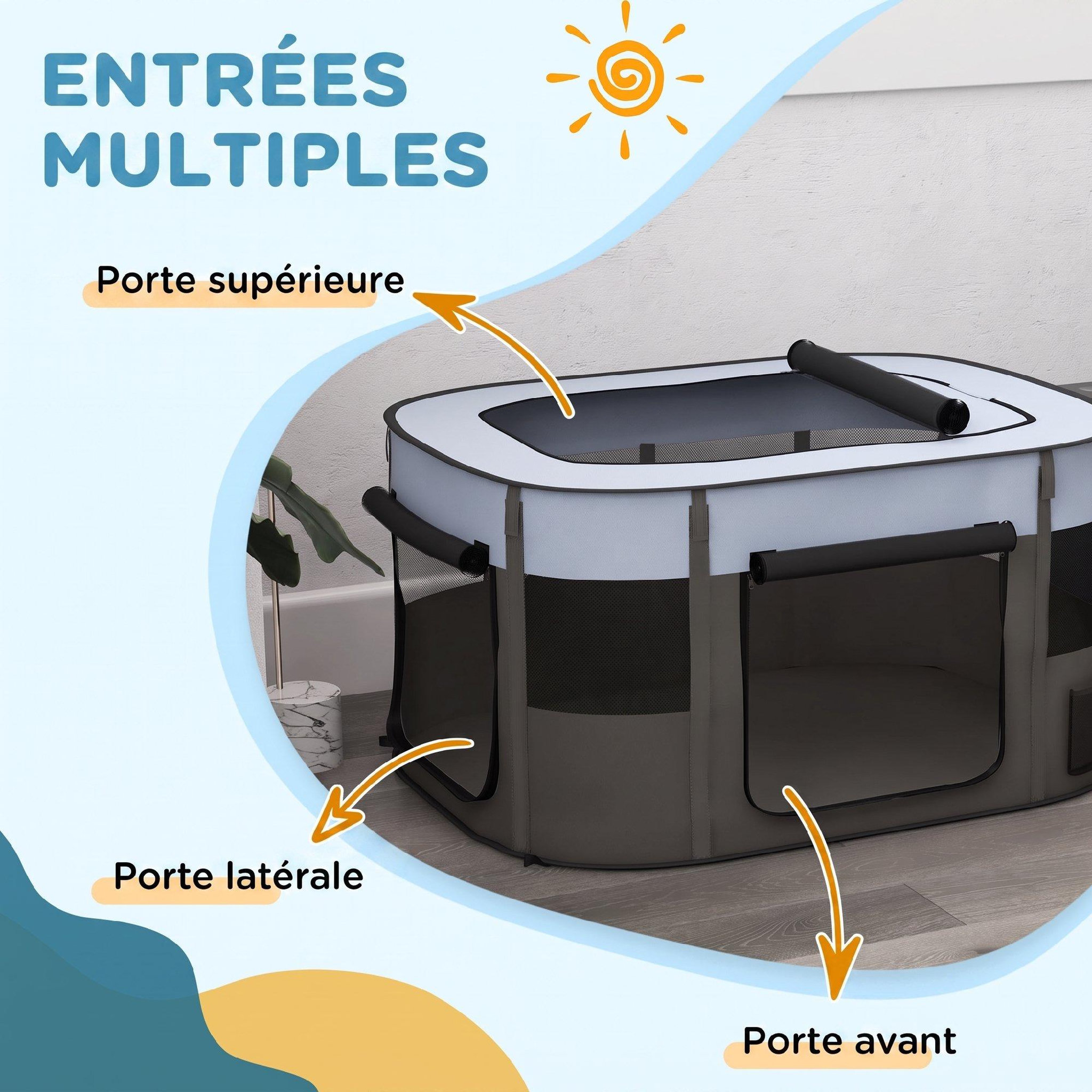 Voir la diapositive 5 : PAWHUT Parc pliable pour chien en tissu Oxford - fenêtres, portes en maille - sac de rangement - gris
