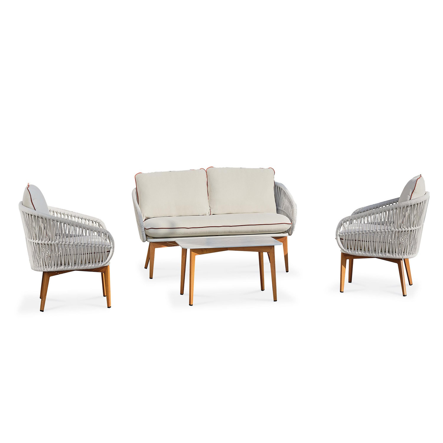 Dcb Garden Salon bas de jardin 5 pl en alu imitation bois et corde tissée, - CUZCO