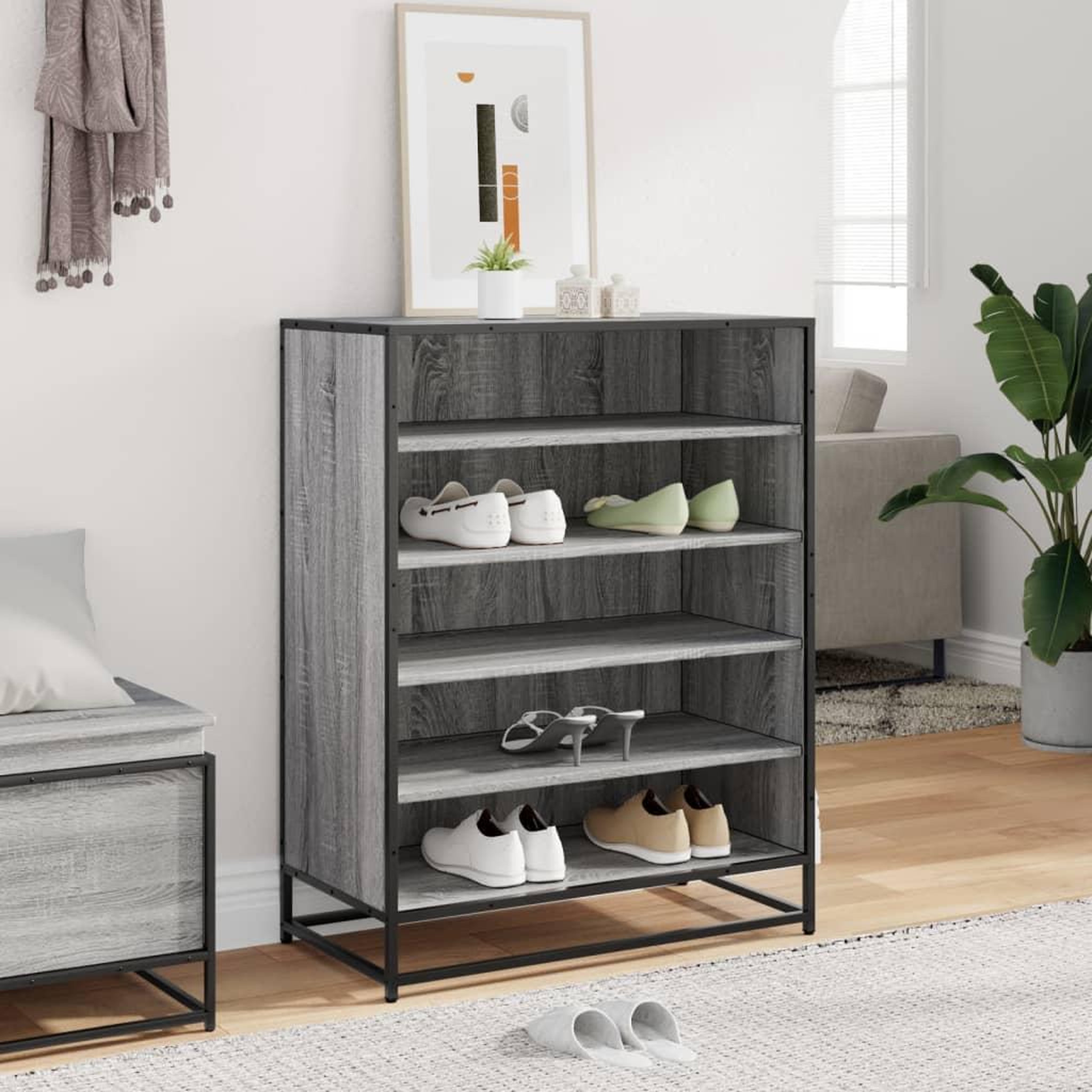 Voir la diapositive 3 : VIDAXL Meuble a chaussures sonoma gris bois d'ingenierie et metal