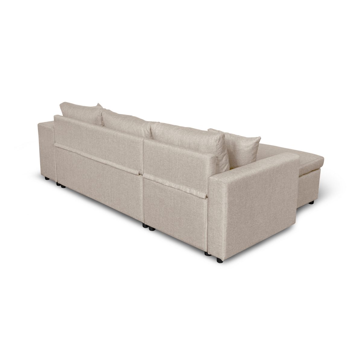 Canapé d'angle réversible convertible avec coffre + 2 poufs avec niche fixe à droite ANETTA