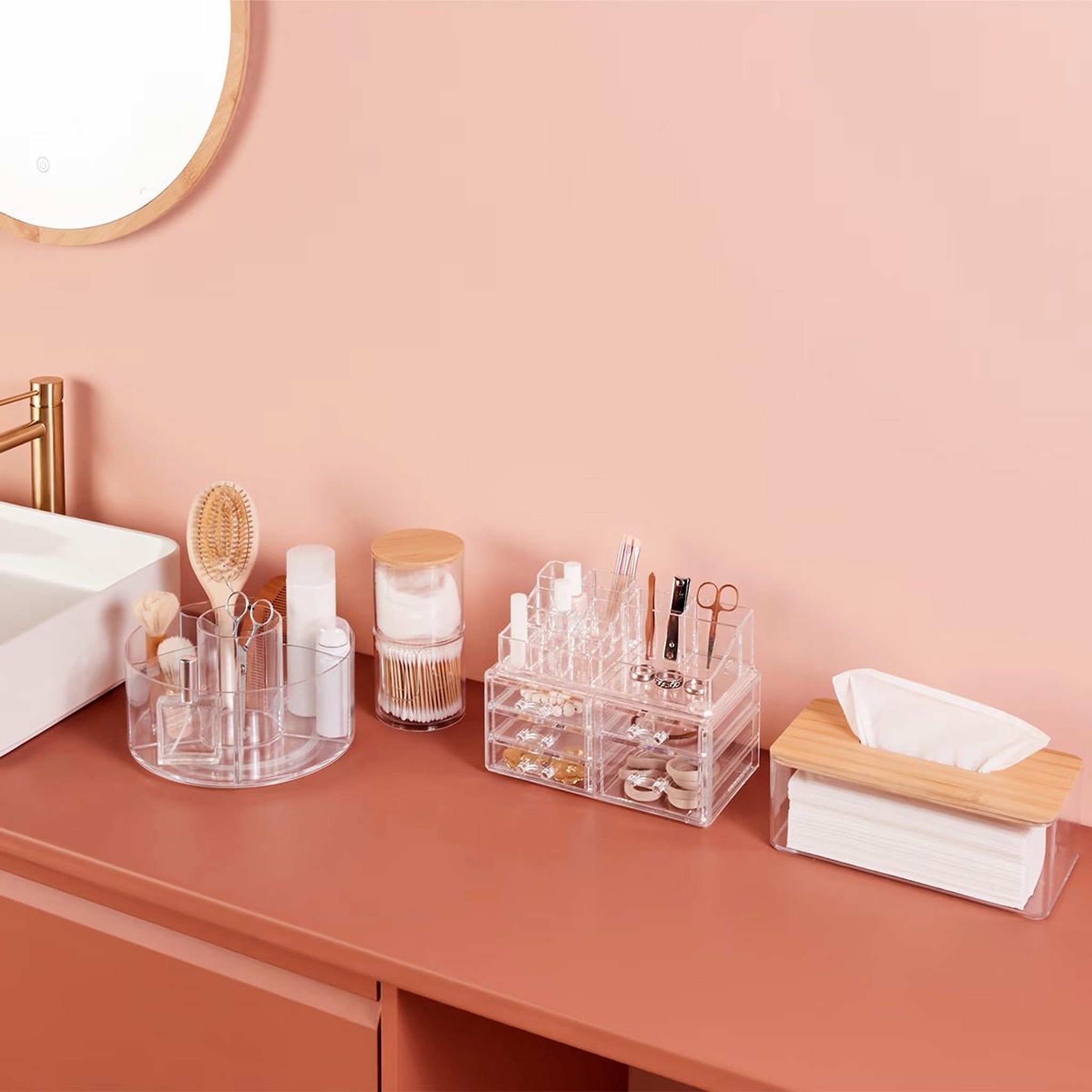 Voir la diapositive 2 : FIVE Organisateur de maquillage rotatif  selena  23cm transparent