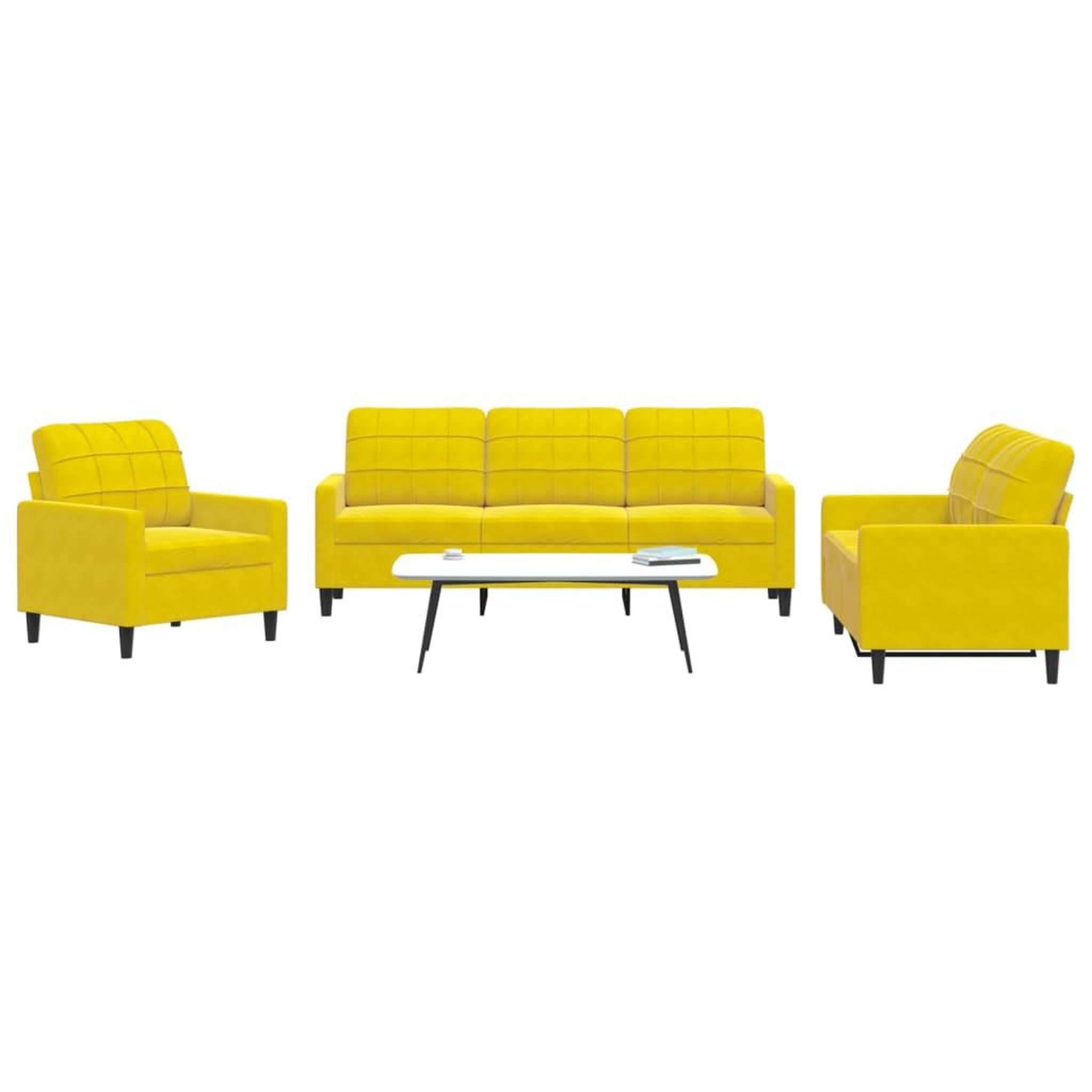 VIDAXL Ensemble de canapes 3 pcs avec coussins Jaune Velours