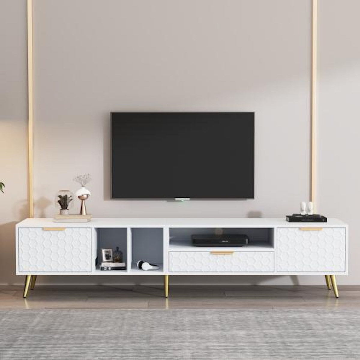 MERAX Meuble tv blanc 180 cm panneau de particules