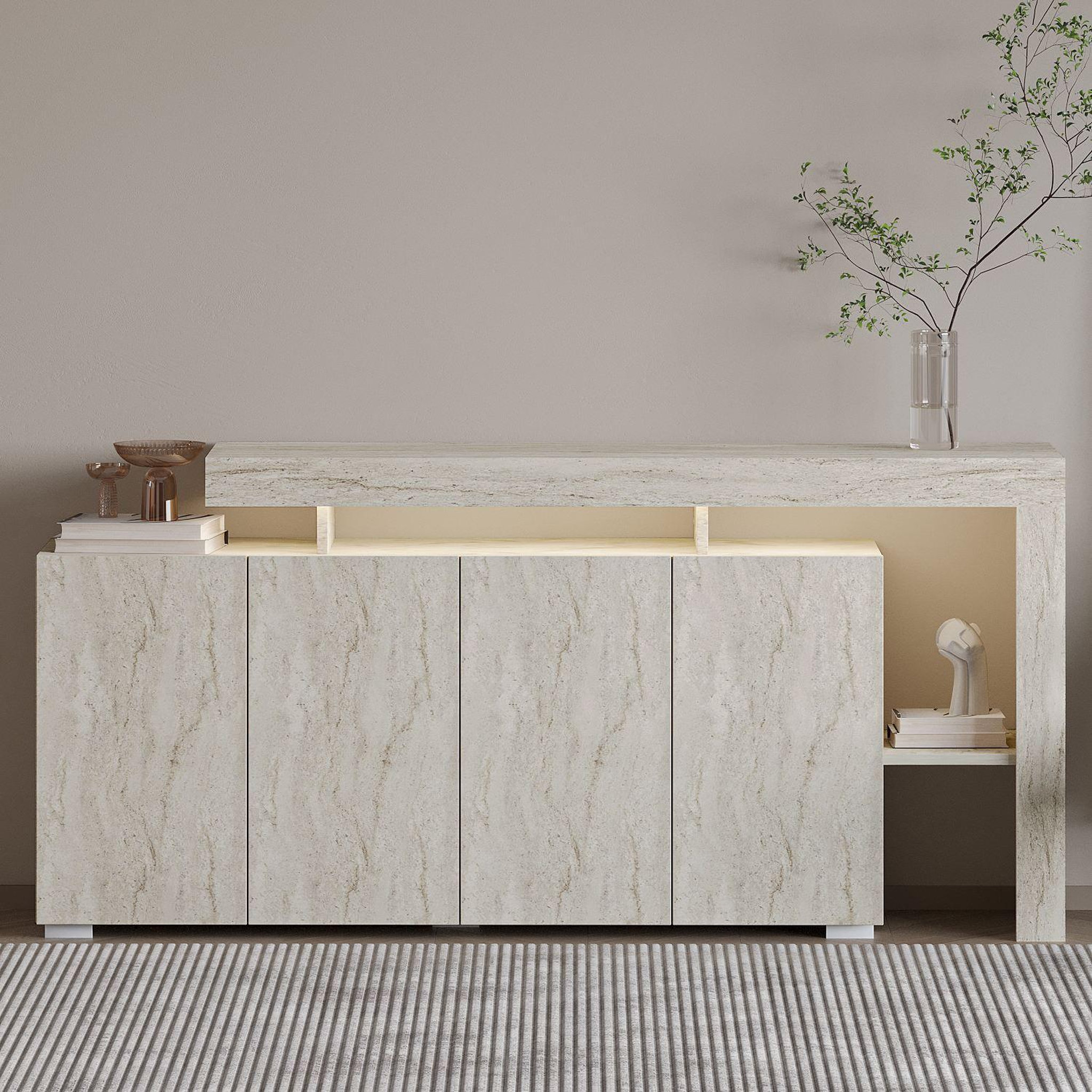 Voir la diapositive 2 : Habitat et Jardin Buffet en bois  beliz  - 170 x 35 x 80 cm - travertin