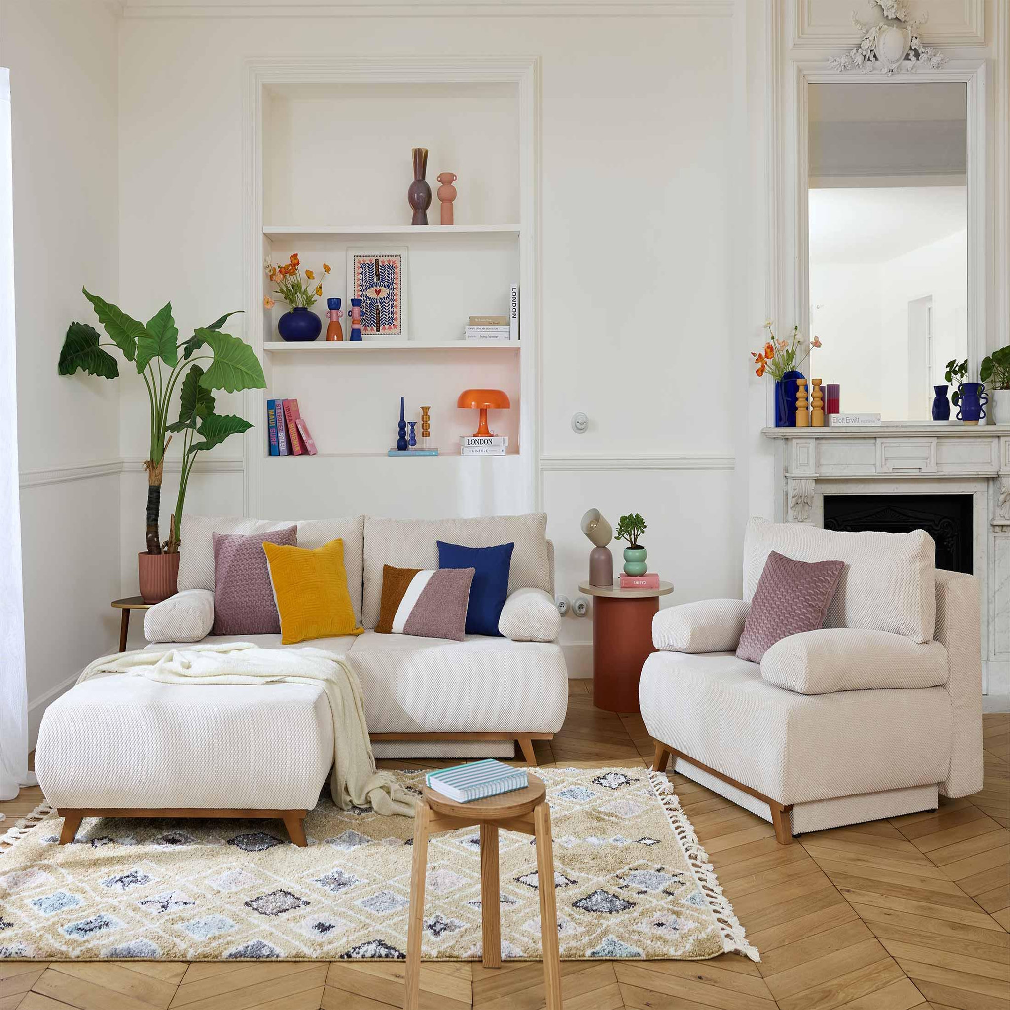 Voir la diapositive 6 : BEST MOBILIER Cristal - pouf modulable - 95 cm - en velours texturé