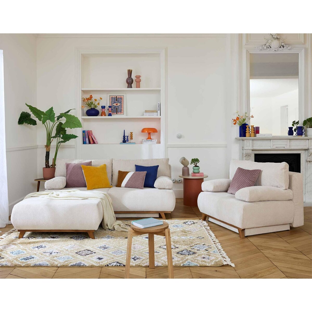 BEST MOBILIER Cristal - pouf modulable - 95 cm - en velours texturé