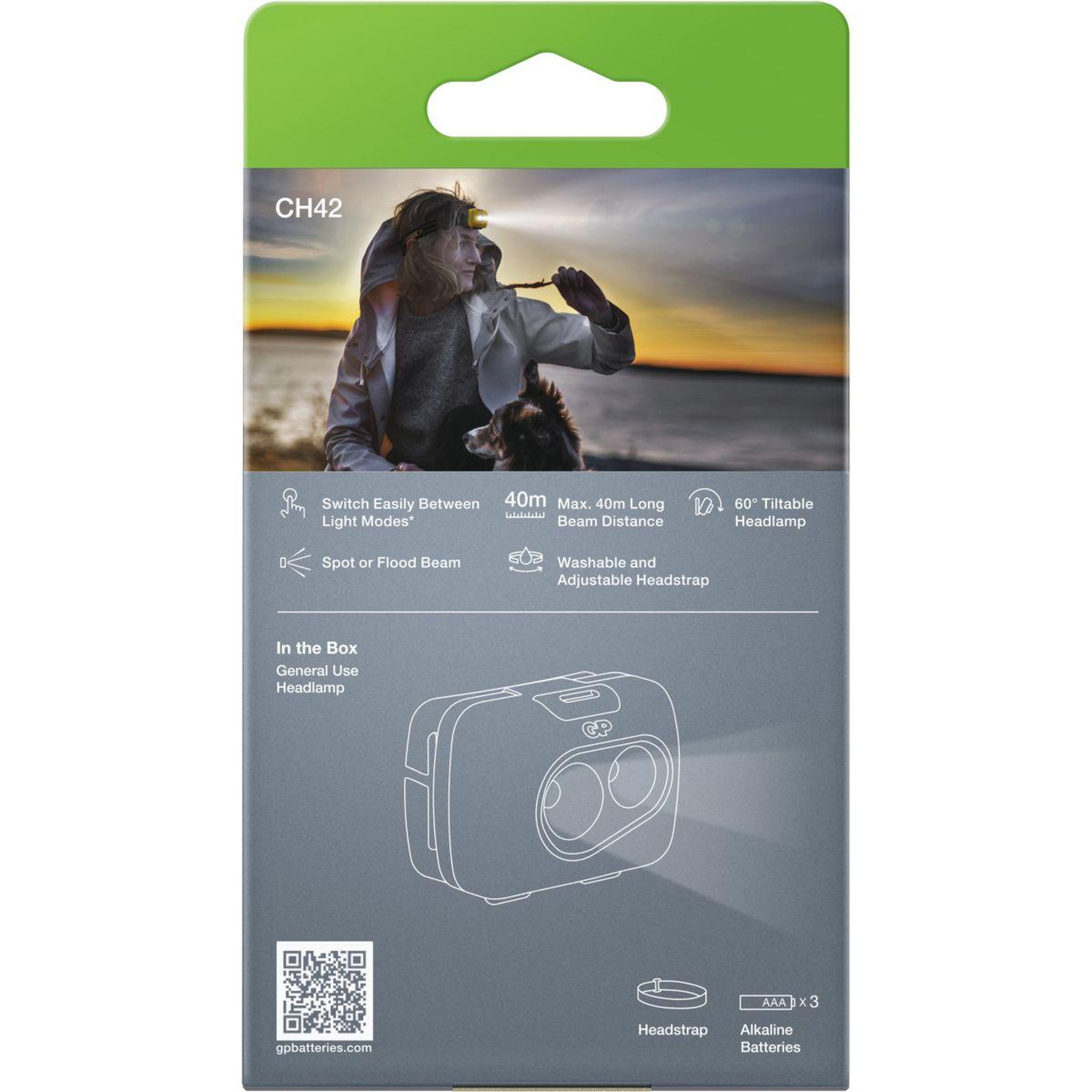 Voir la diapositive 3 : GP BATTERIES Lampe frontale frontale Discovery CH42 - 110 lumens