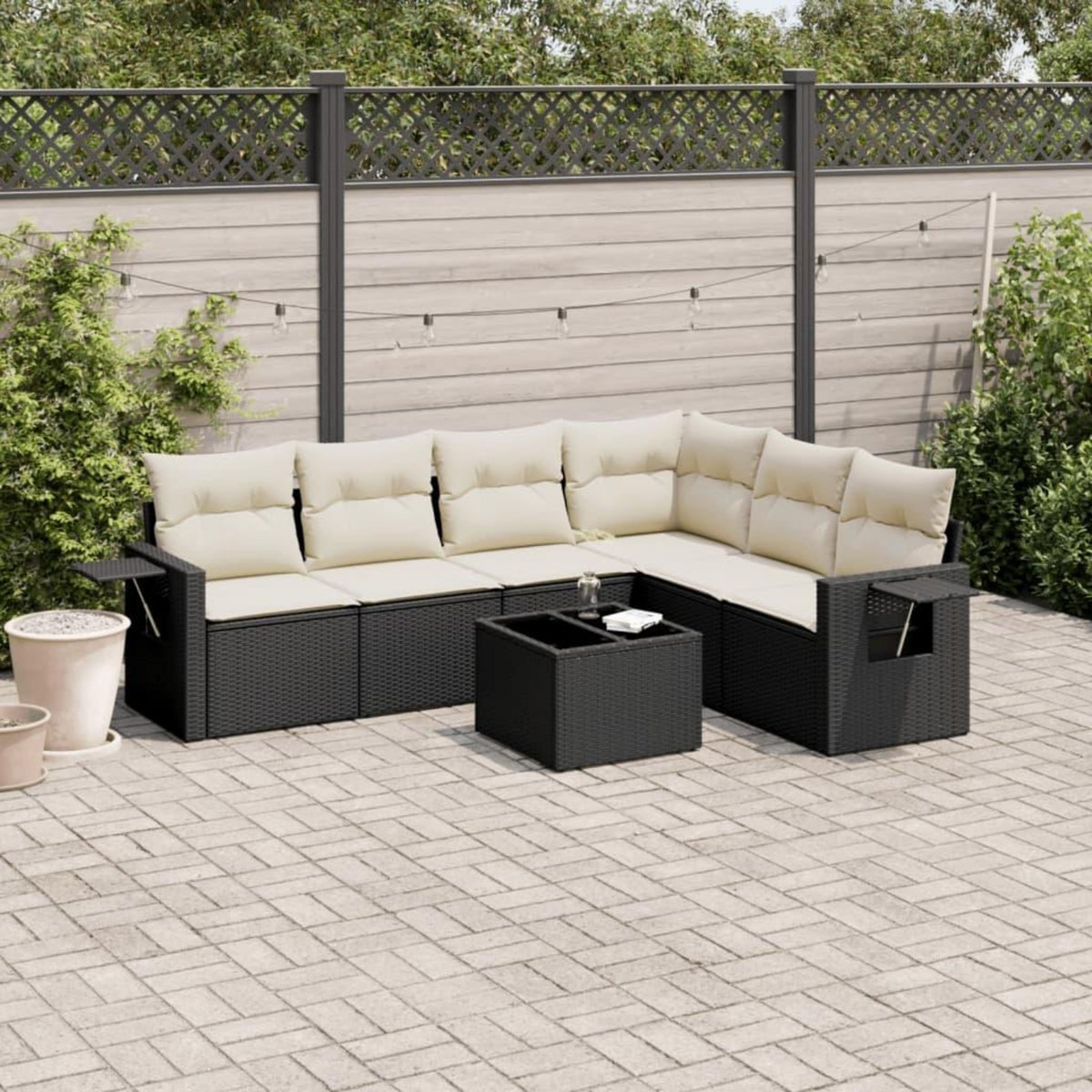 VIDAXL Salon de jardin 7 pcs avec coussins noir resine tressee