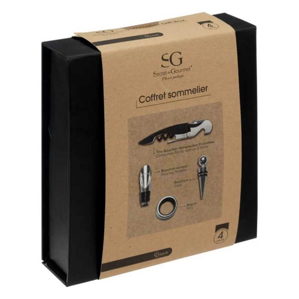 SECRET DE GOURMET Coffret Sommelier 4 Pièces  Arthur  15cm Noir