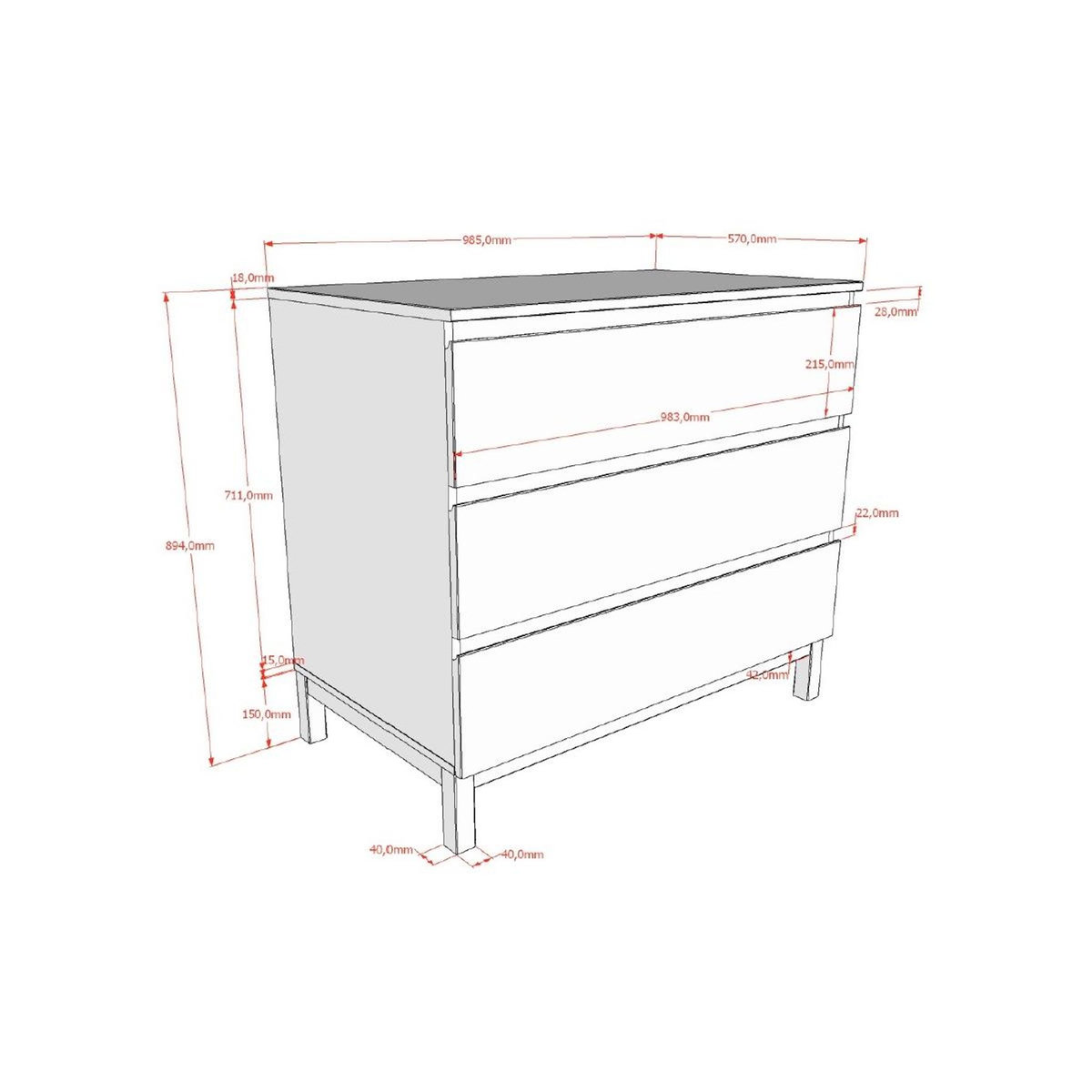 Vipack Commode eva 3 tiroirs blanc