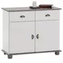 IDIMEX Buffet COLMAR commode bahut vaisselier meuble bas rangement avec 2 tiroirs et 2 portes, en pin massif lasuré blanc et taupe