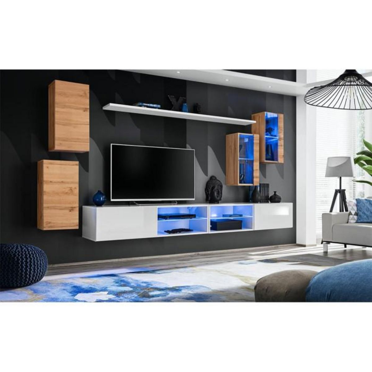 Paris Prix Ensemble Meuble TV  Switch XXV  280cm Naturel & Blanc