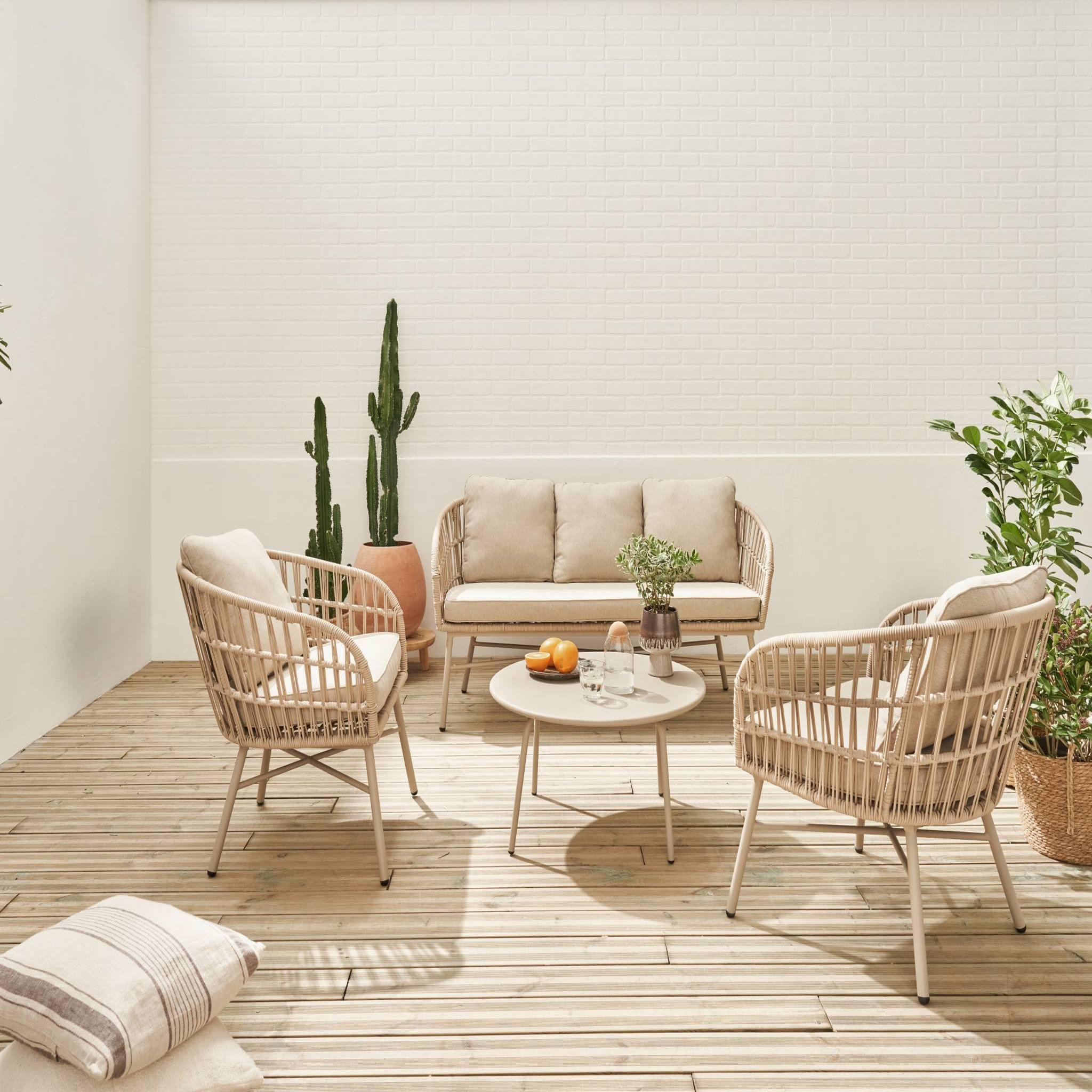 Voir la diapositive 3 : SWEEEK Salon de jardin en corde et acier. table plateau en zinc. 4 places