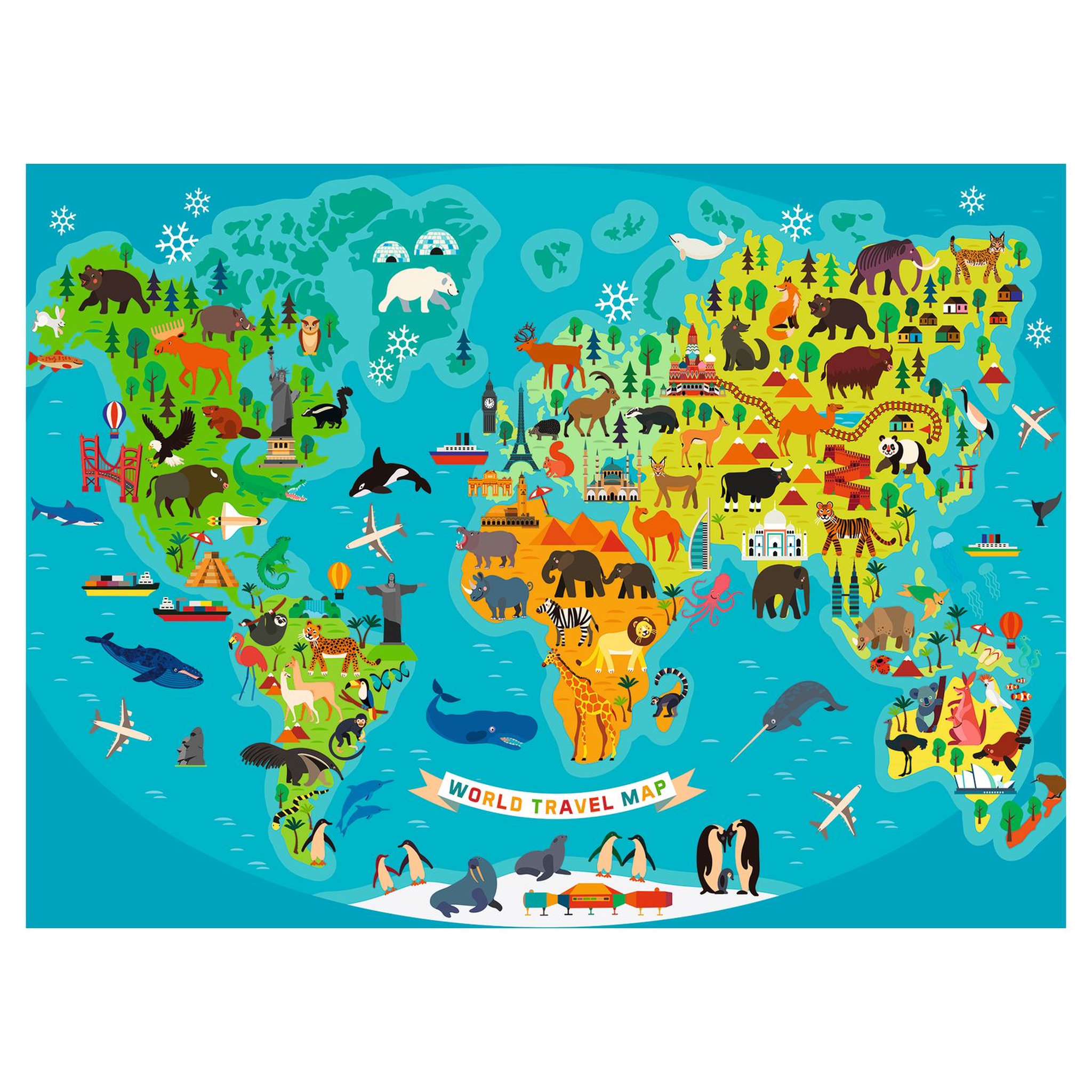 Voir la diapositive 2 : RAVENSBURGER Puzzle 150 pièces XXL - La carte du monde des animaux