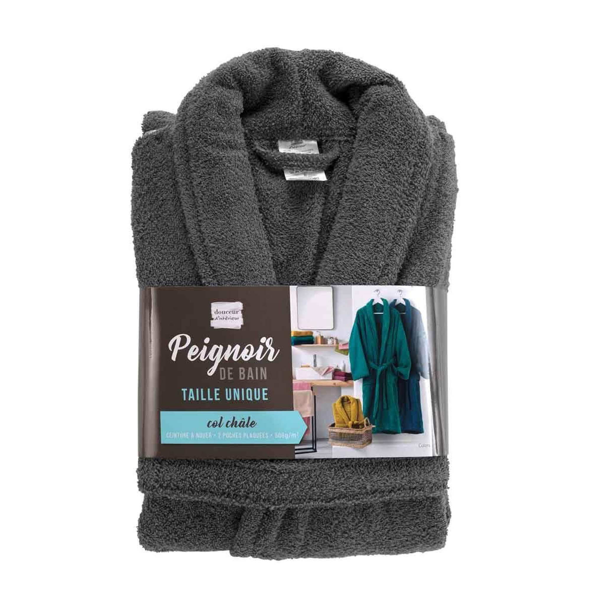 Voir la diapositive 6 : Douceur d'Intérieur Peignoir col châle en coton  tendresse  anthracite