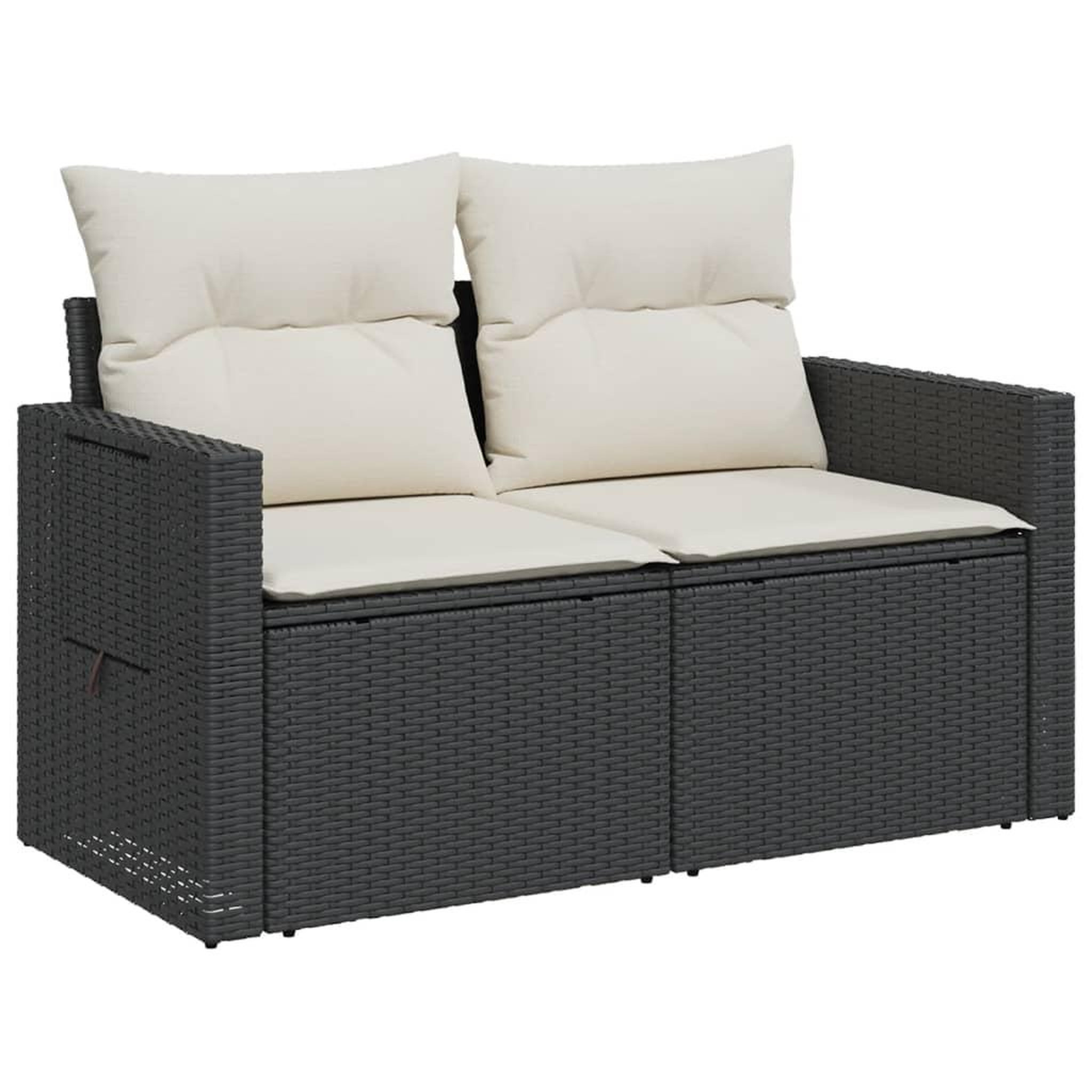 Voir la diapositive 4 : VIDAXL Canape de jardin avec coussins 2 places noir resine tressee