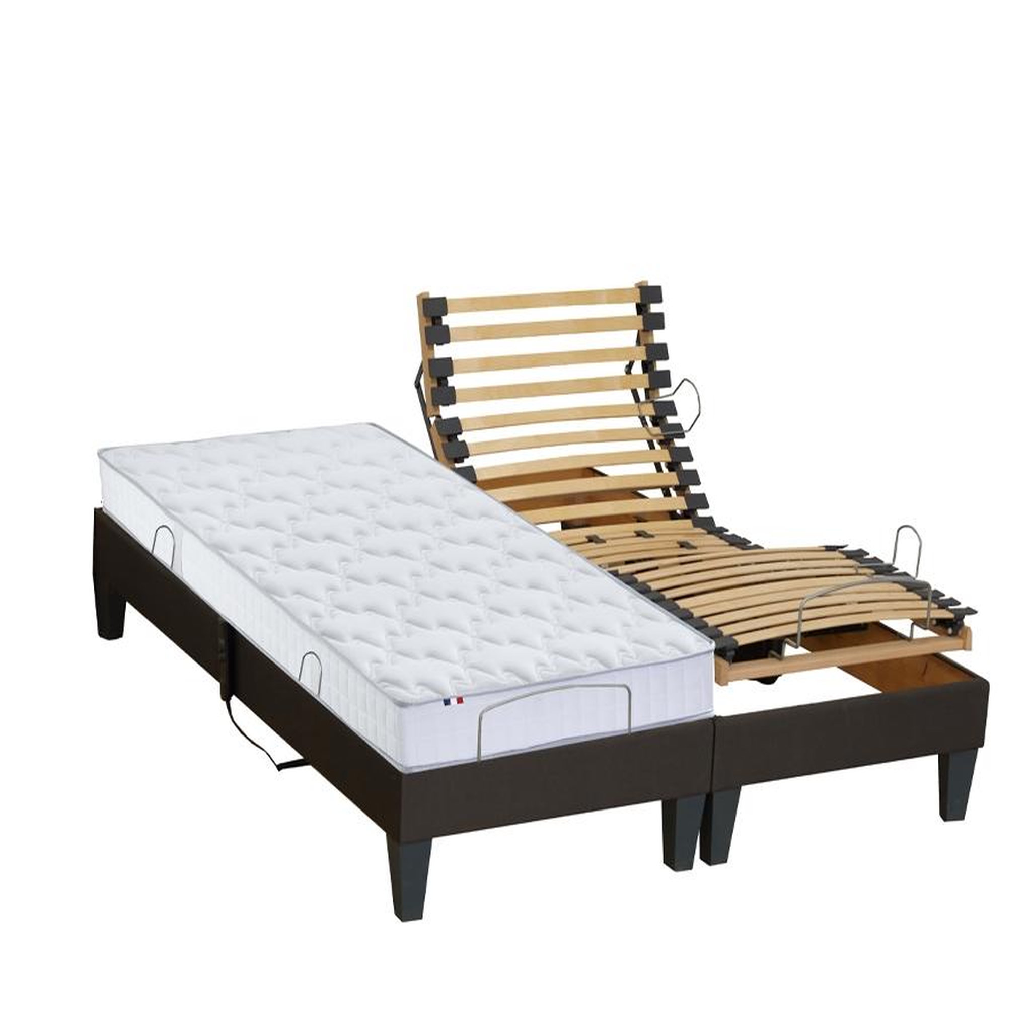 IDLITERIE Ensemble relaxation 100% latex 5 zones + sommier avec réglage fermeté au niveau lombaire 2x90 x 200