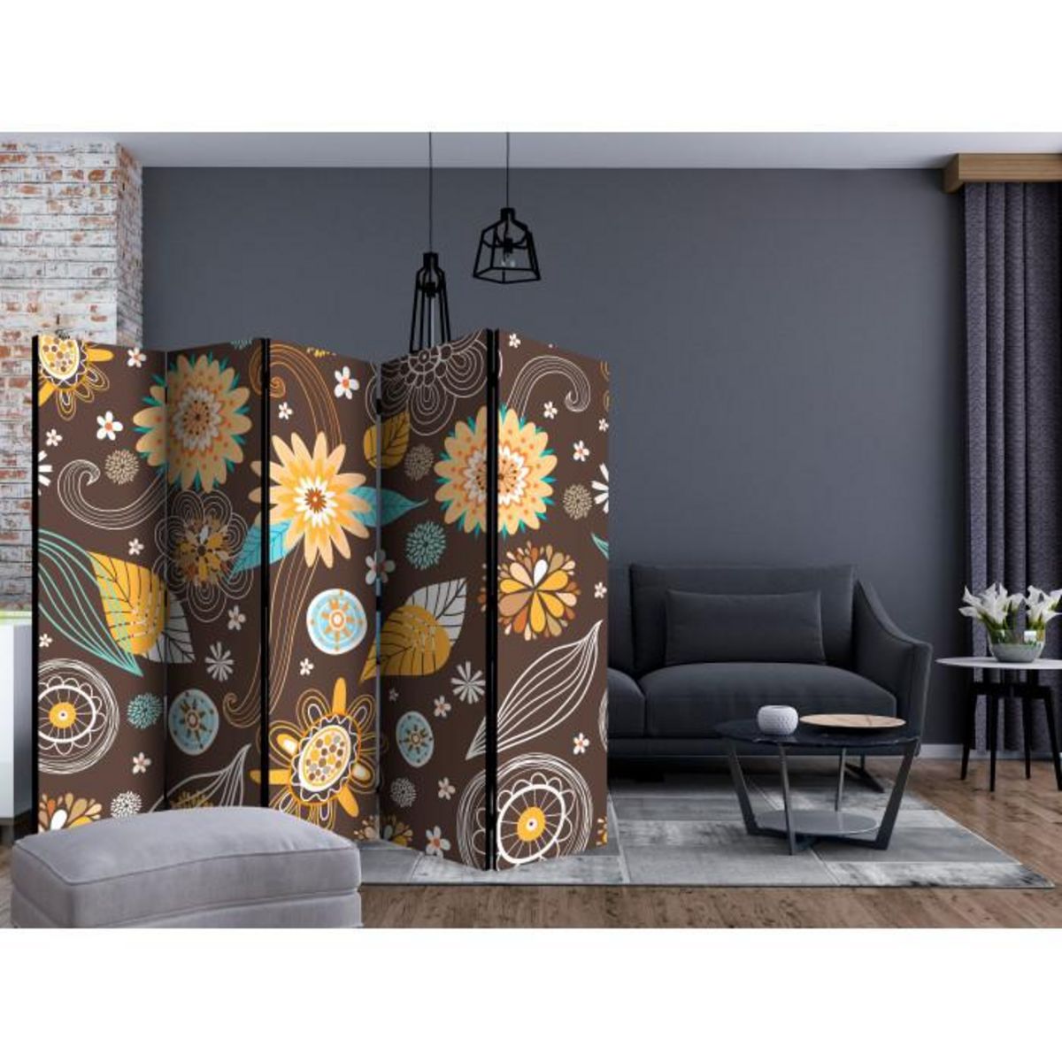 Paris Prix Paravent 5 Volets  Transparent Flowers  172x225cm