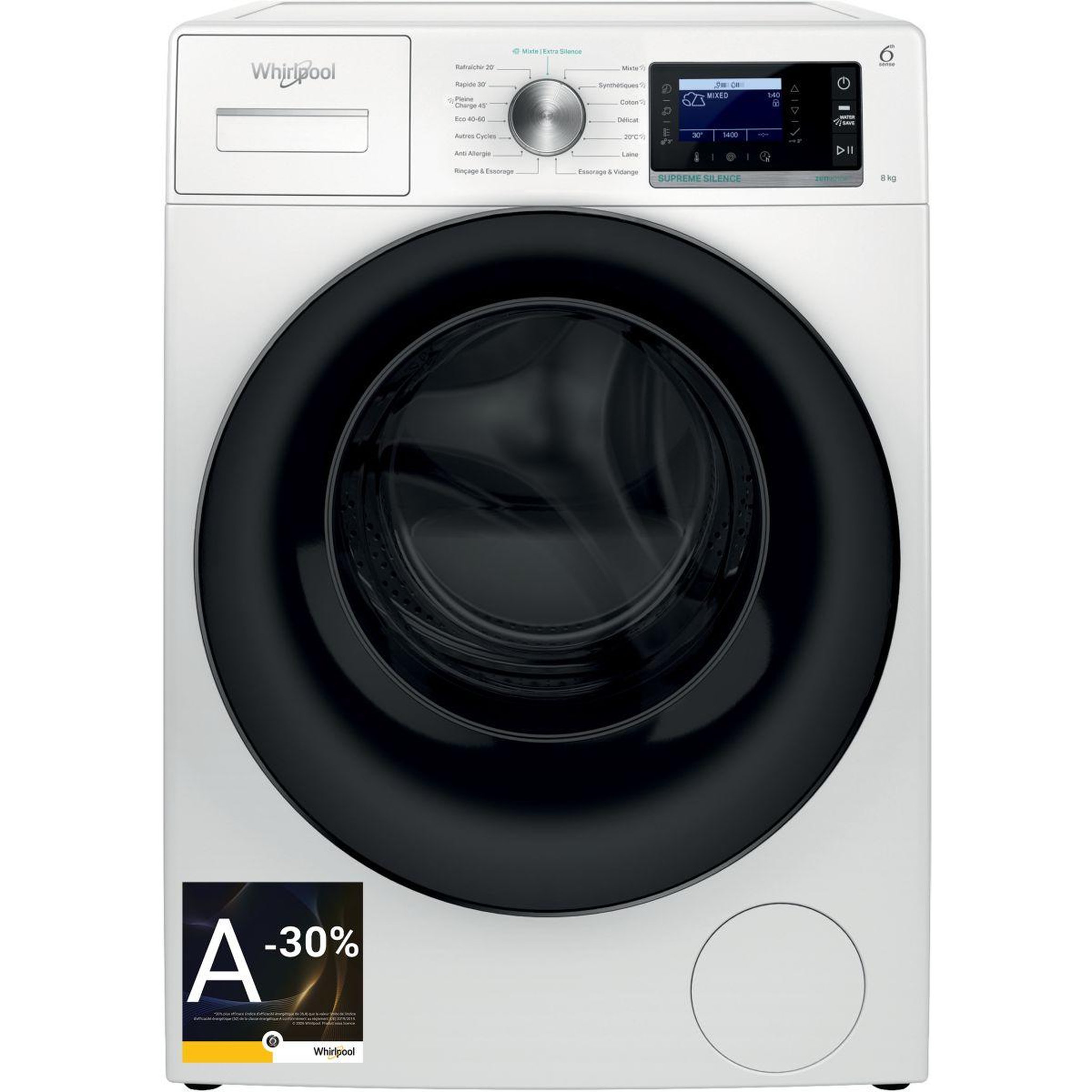 Whirlpool Lave linge hublot w7x89b - 8kg - 1400 trs - moteur induction à entraînement direct (sans courroie)