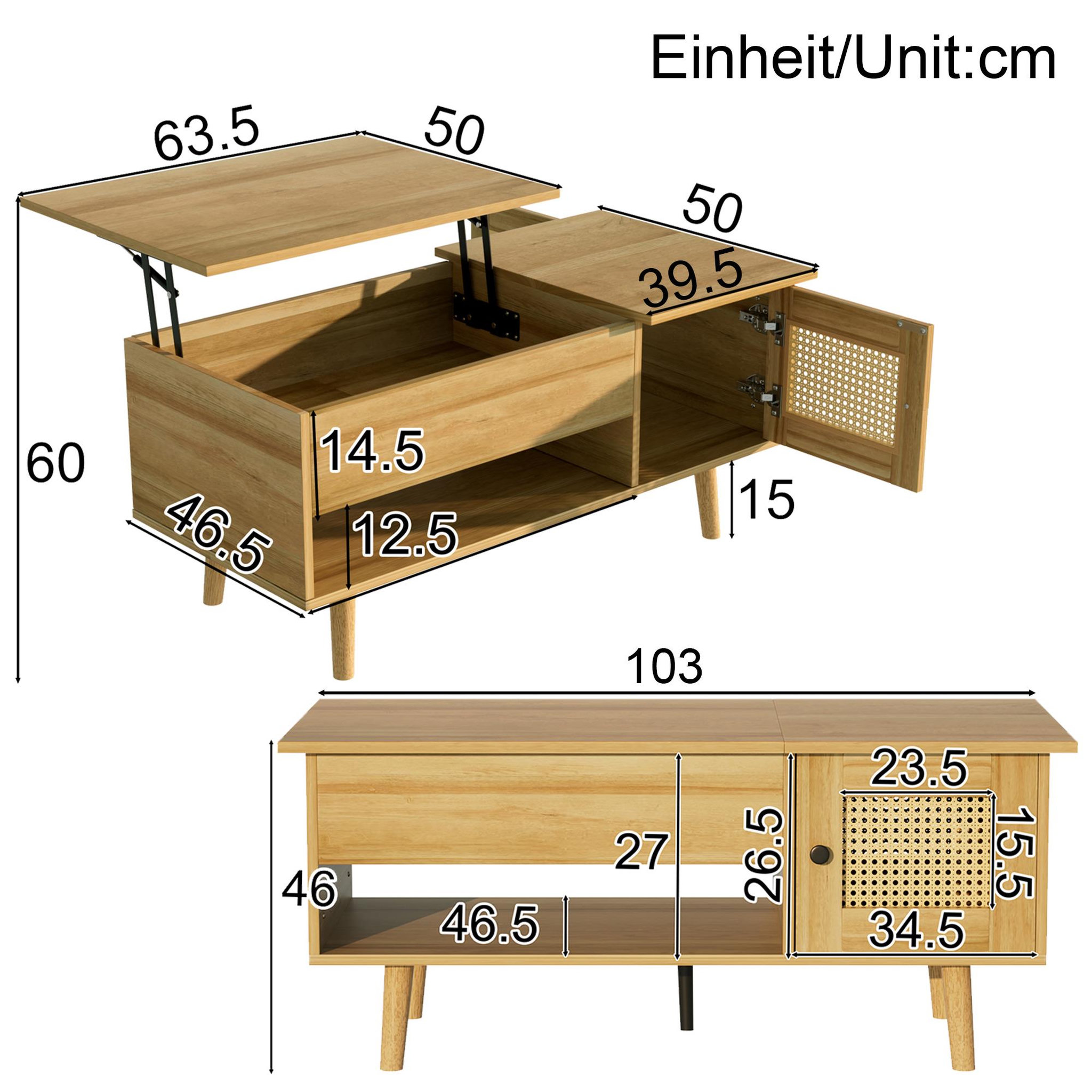 Voir la diapositive 4 : MERAX Table Basse Avec 2 Portes Et Bureau Relevable