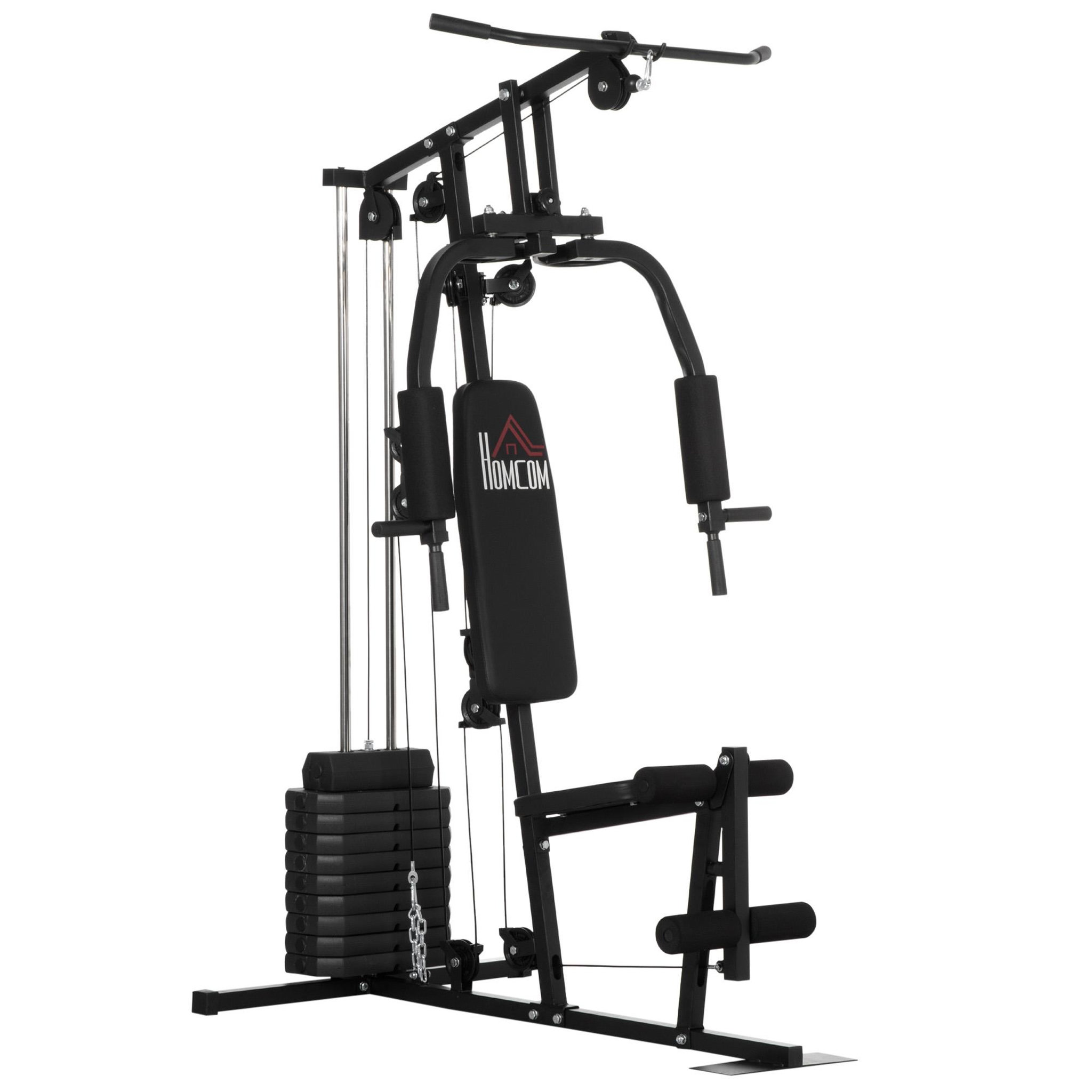 Voir la diapositive 1 : HOMCOM Station de musculation - entrainement complet - développé couché, butterfly, barre latissimus, curler - 9 contrepoids - acier noir