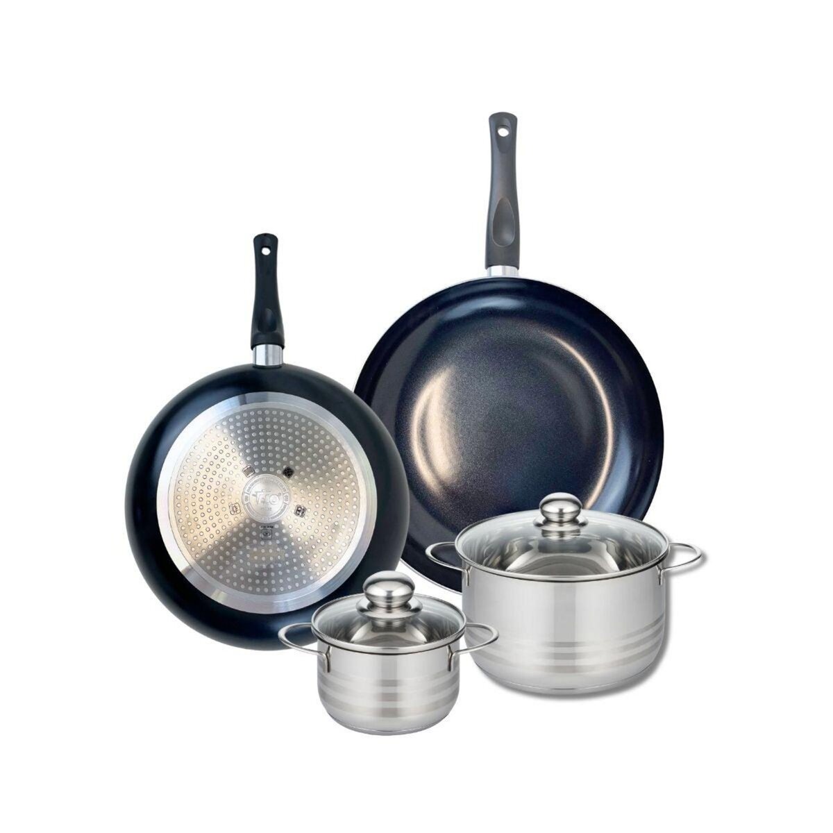 ELO Ensemble de 2 Poêles de cuisson 28 et 32 cm et 2 faitouts 14 et 20 cm Elo Prima Brillant